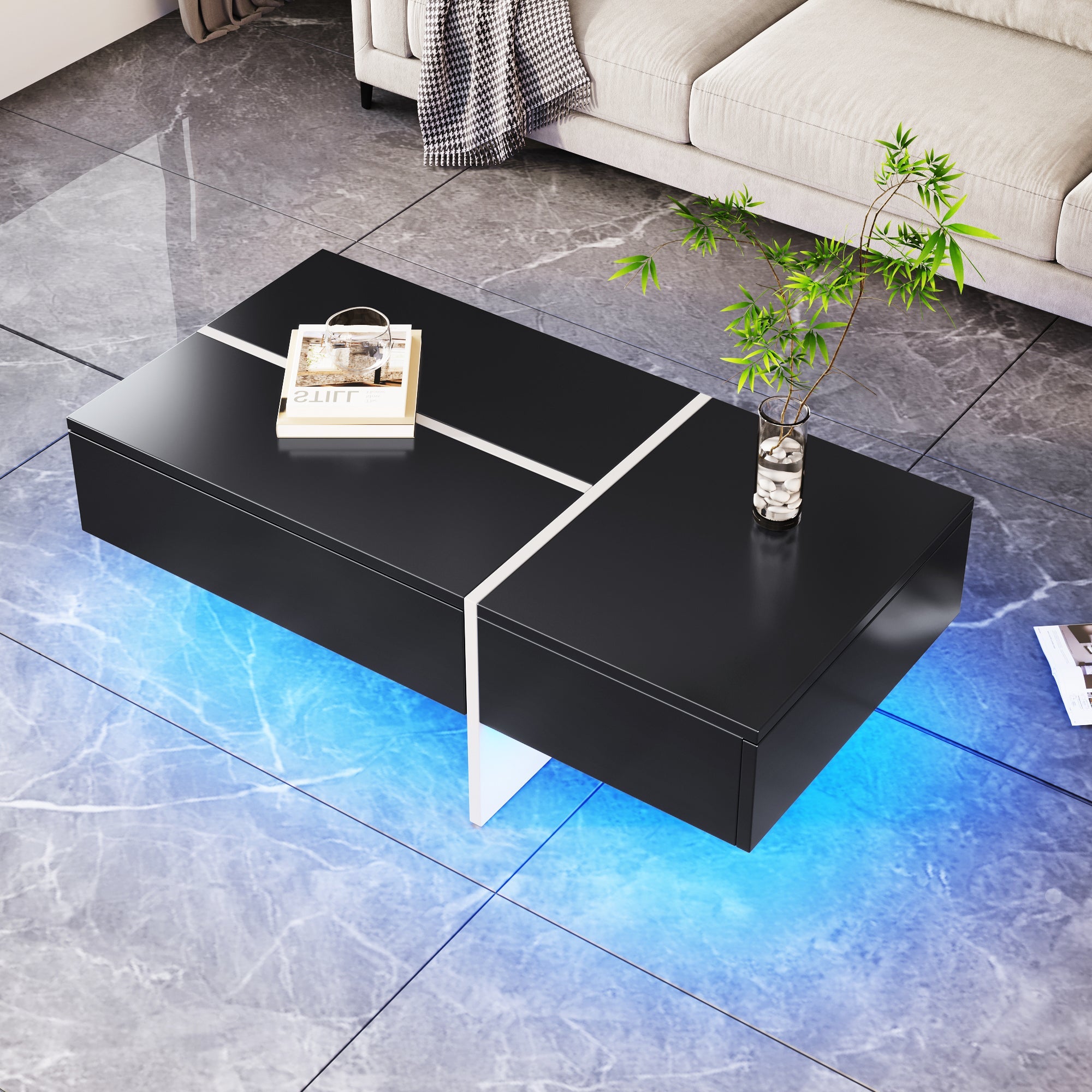 Logidon Hoogglans Salontafel Zwart en Wit Colorblock App-gestuurd