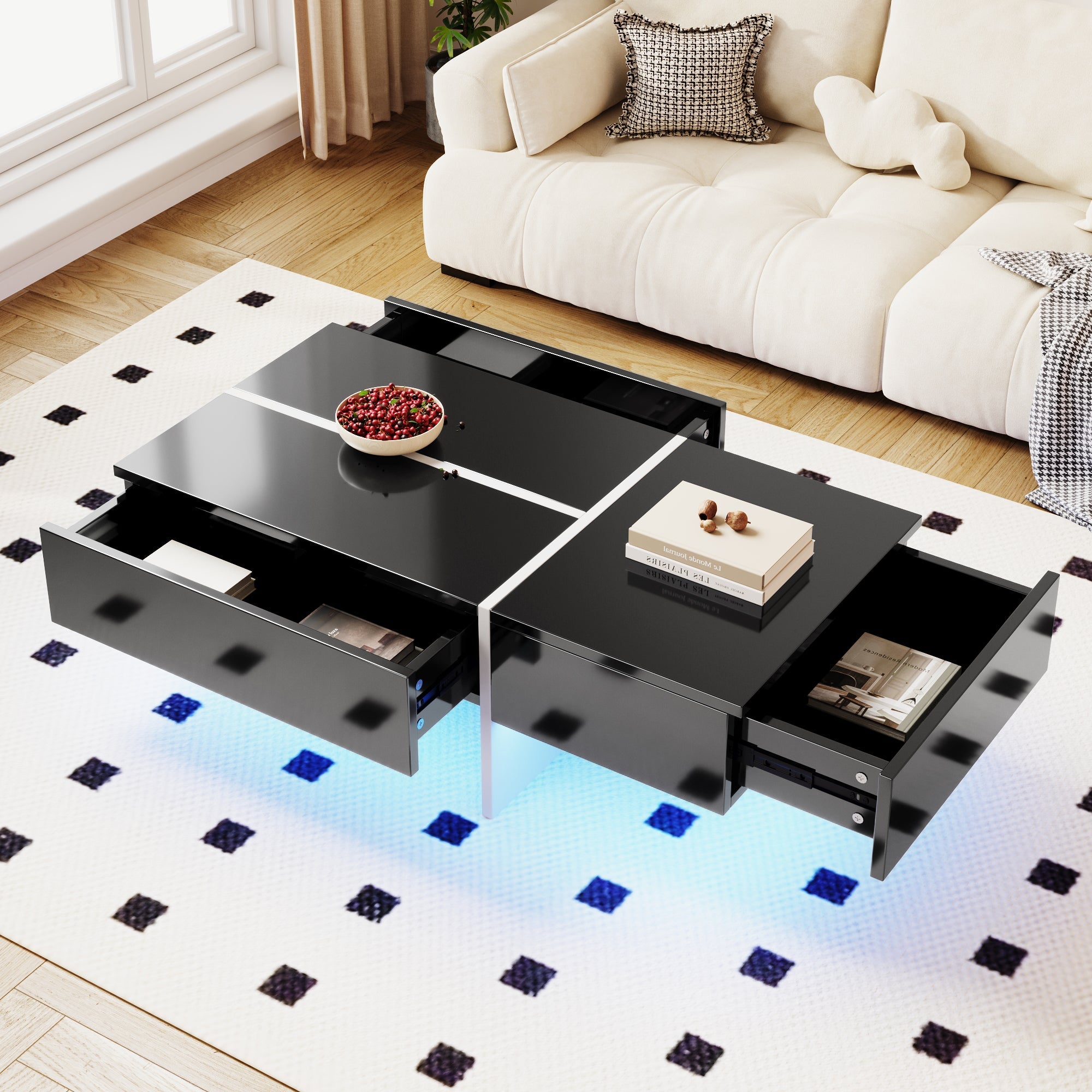 Logidon Hoogglans Salontafel Zwart en Wit Colorblock App-gestuurd