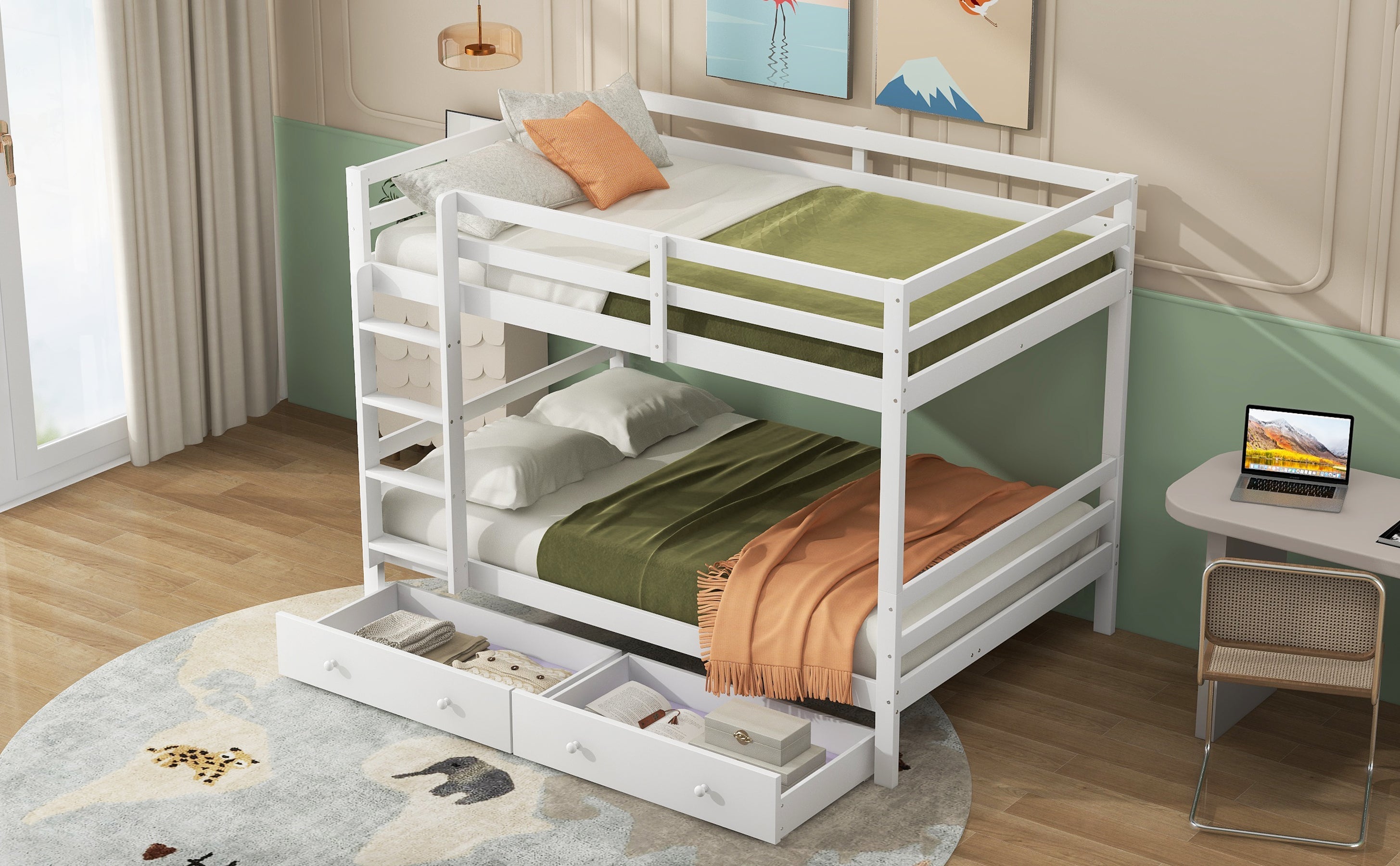 Logidon bunk bed 140x200 cm white with drawers storage space