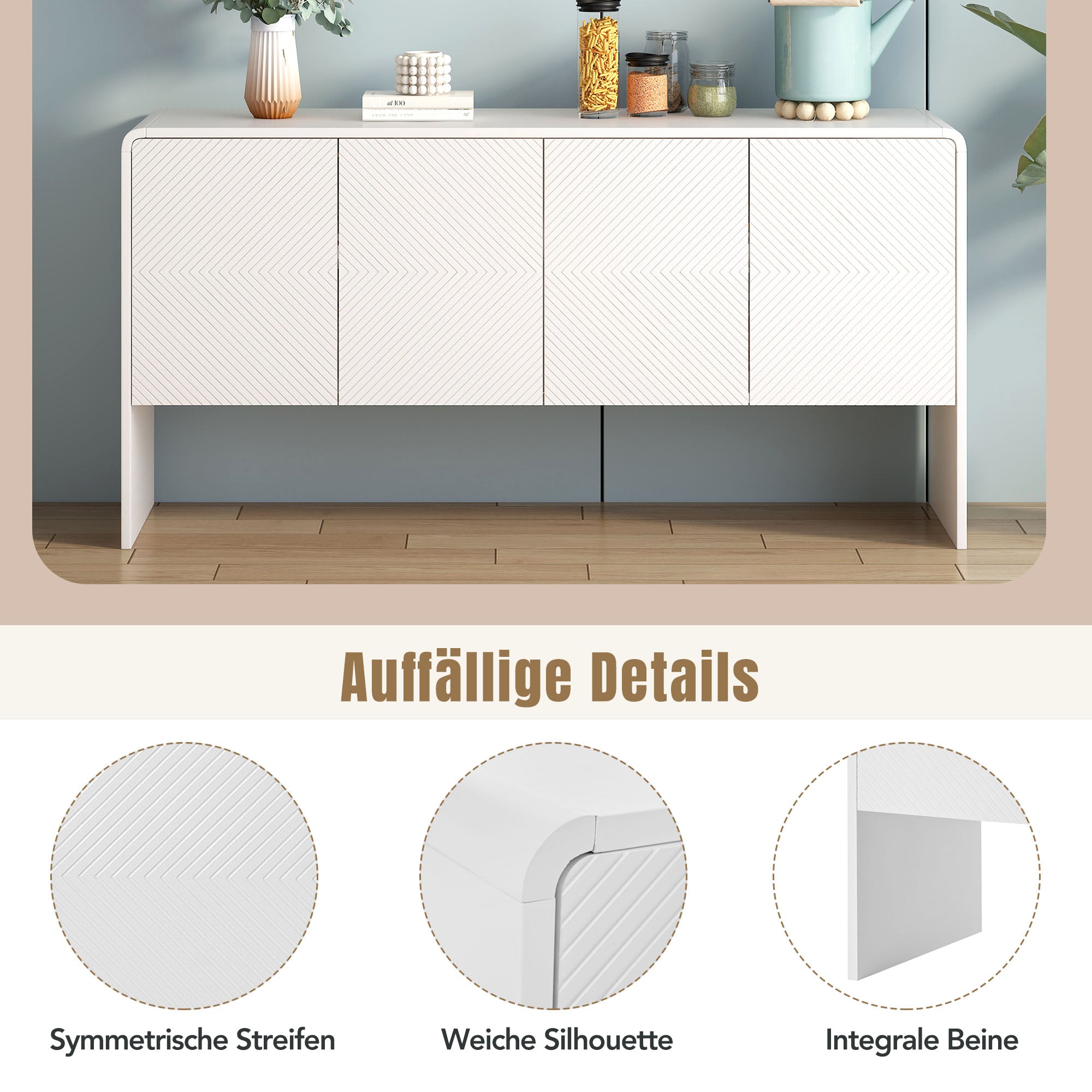 Logidon dressoir wit 152,5 x 40 x 76,5 cm met push-to-open, 4 deuren