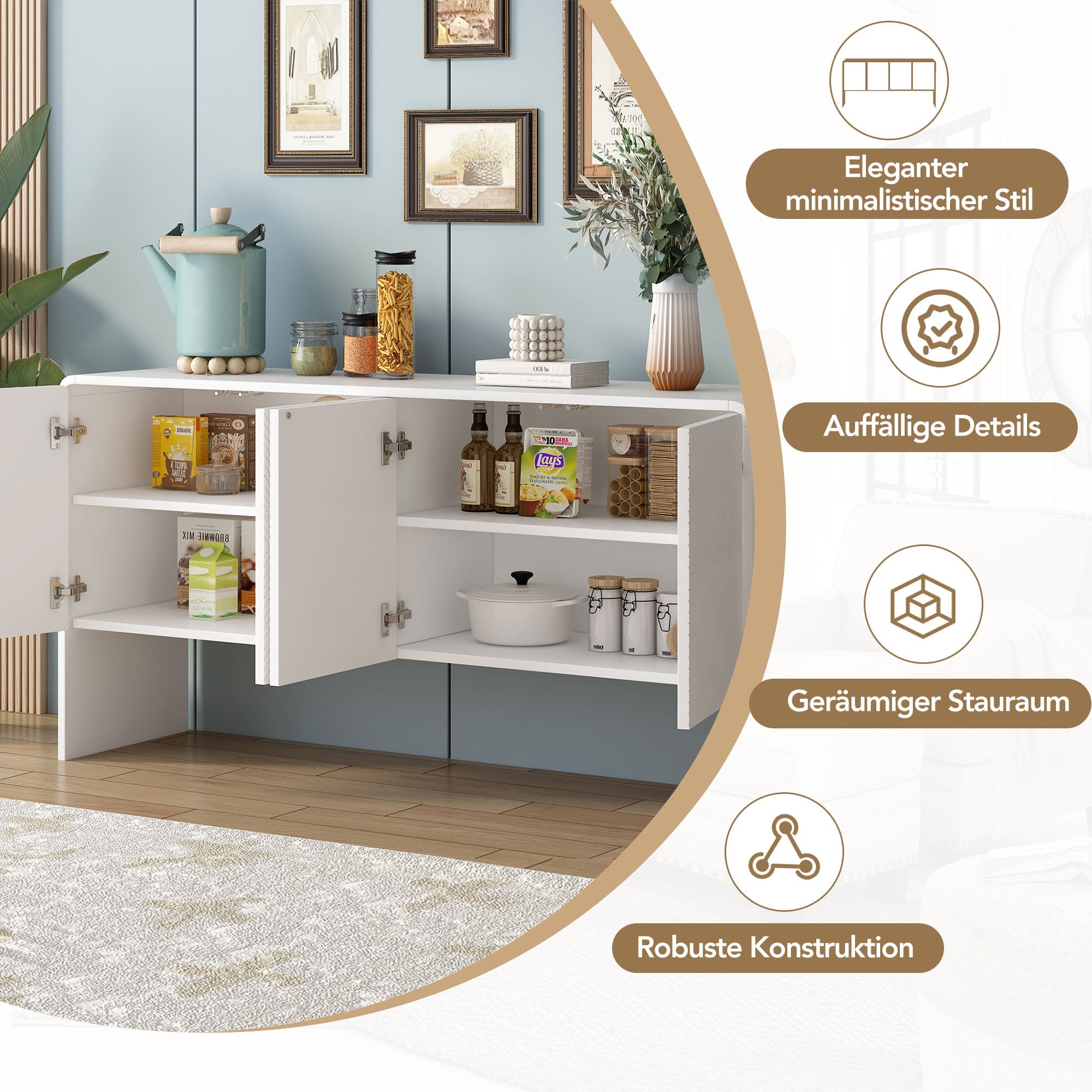 Logidon dressoir wit 152,5 x 40 x 76,5 cm met push-to-open, 4 deuren