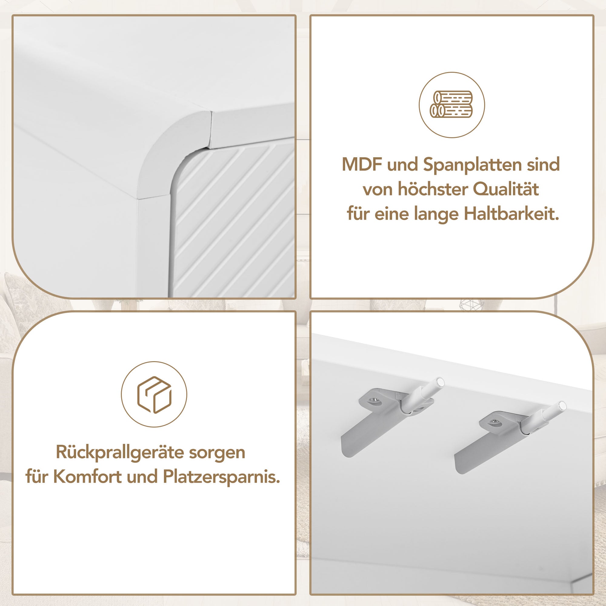 Logidon dressoir wit 152,5 x 40 x 76,5 cm met push-to-open, 4 deuren