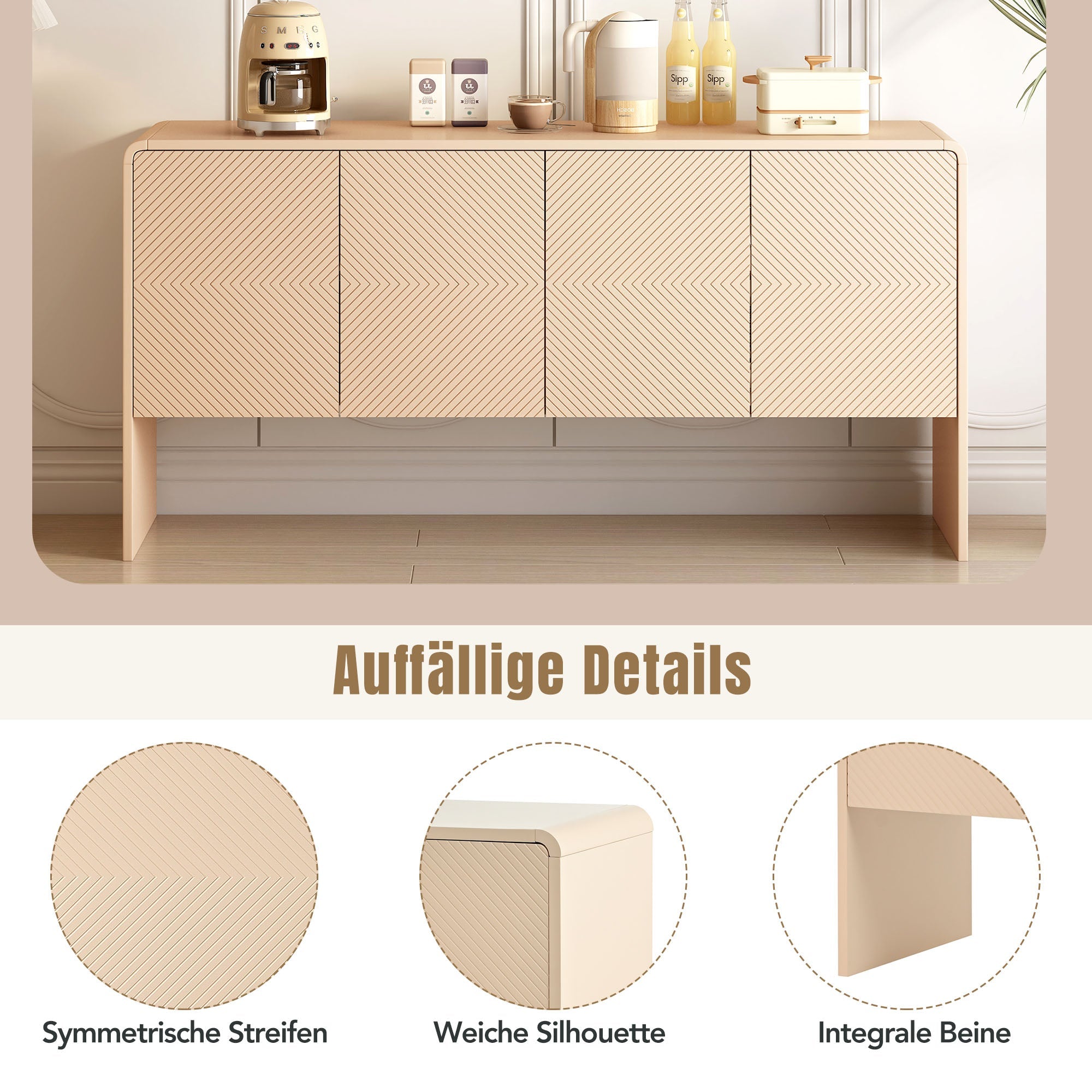 Logidon abrikozencrème dressoir met 4 deuren, push-to-open