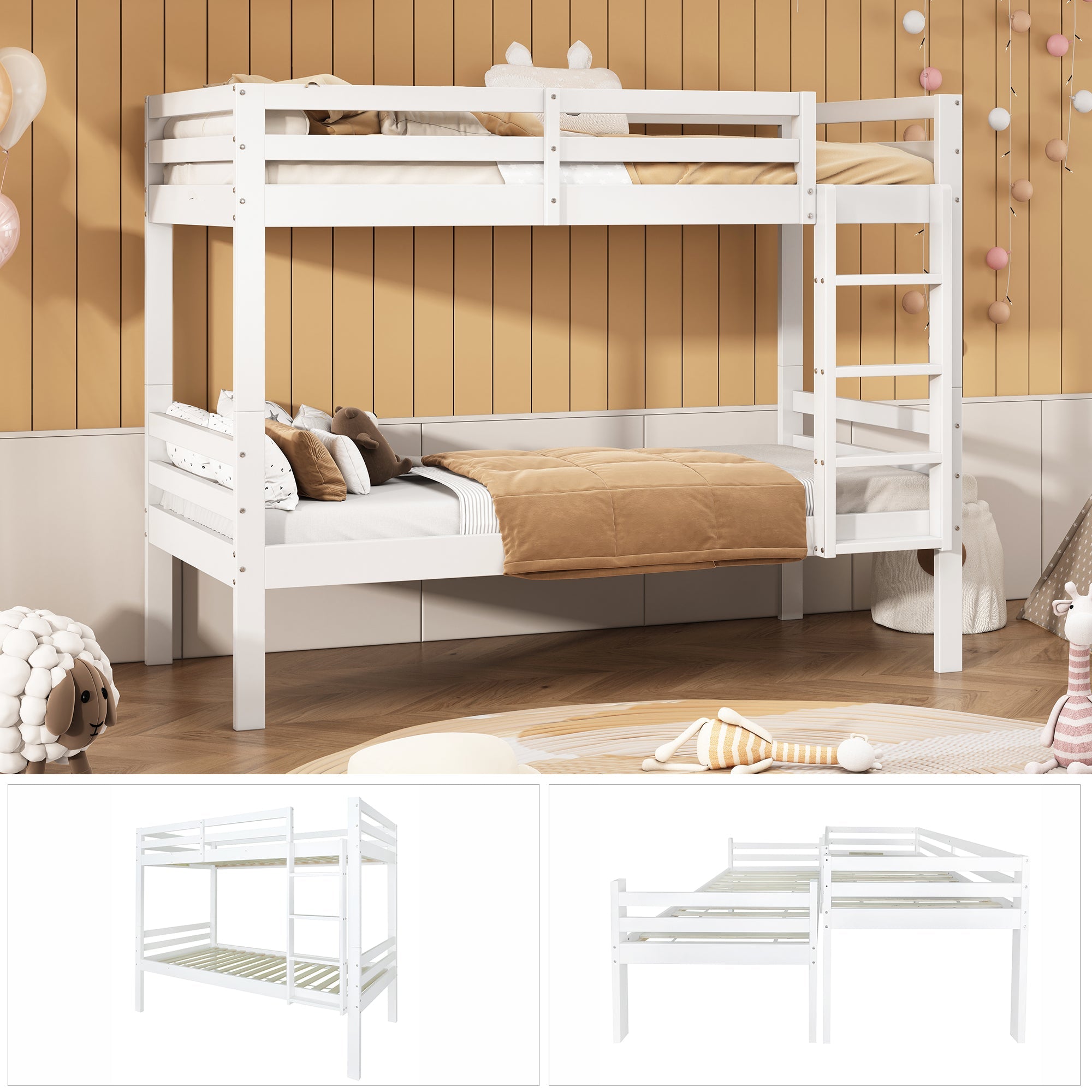 Logidon stapelbed wit 90x200 cm voor kinderen drietraps hoekladder