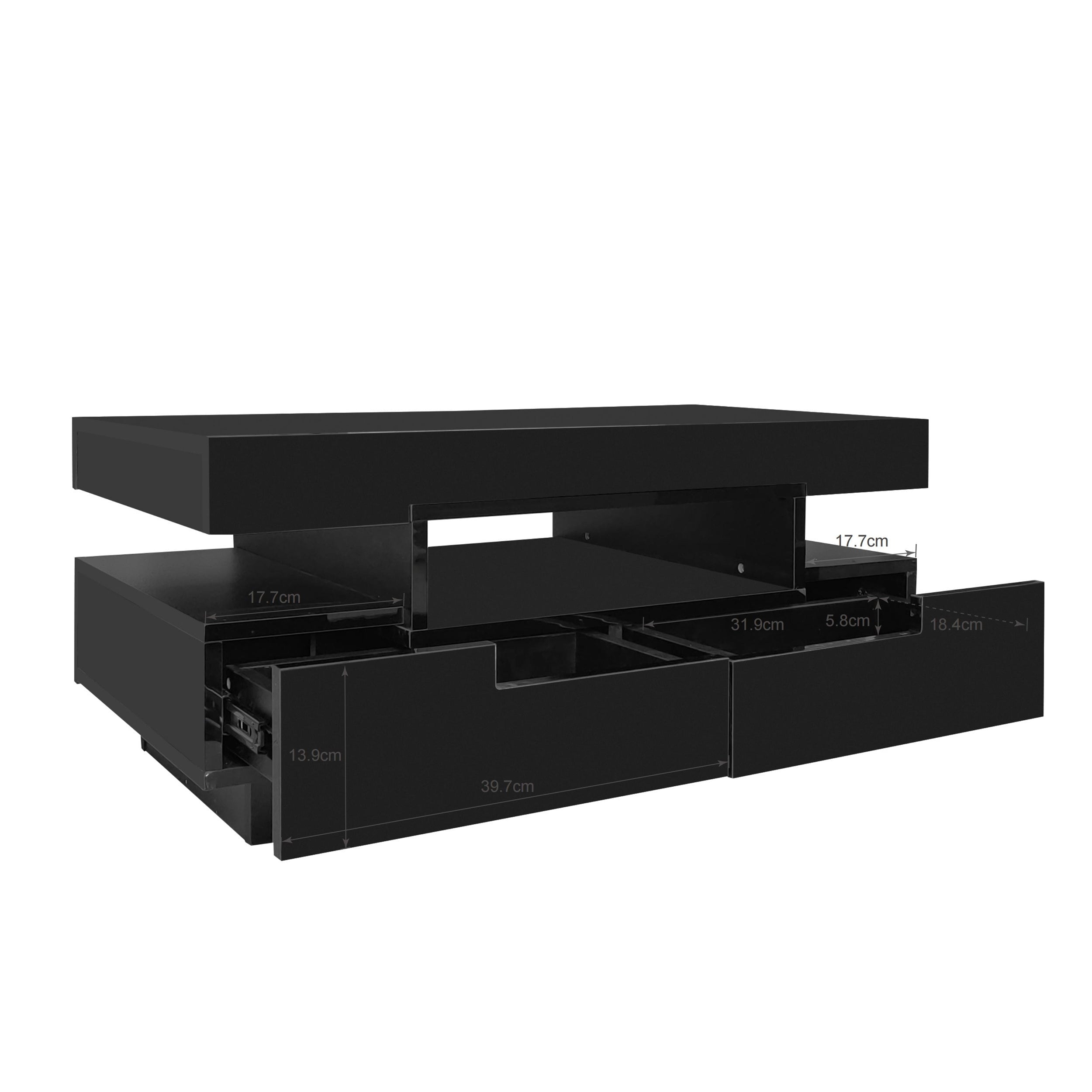 Logidon salontafel zwart hoogglans LED lichtstrip 4 lades