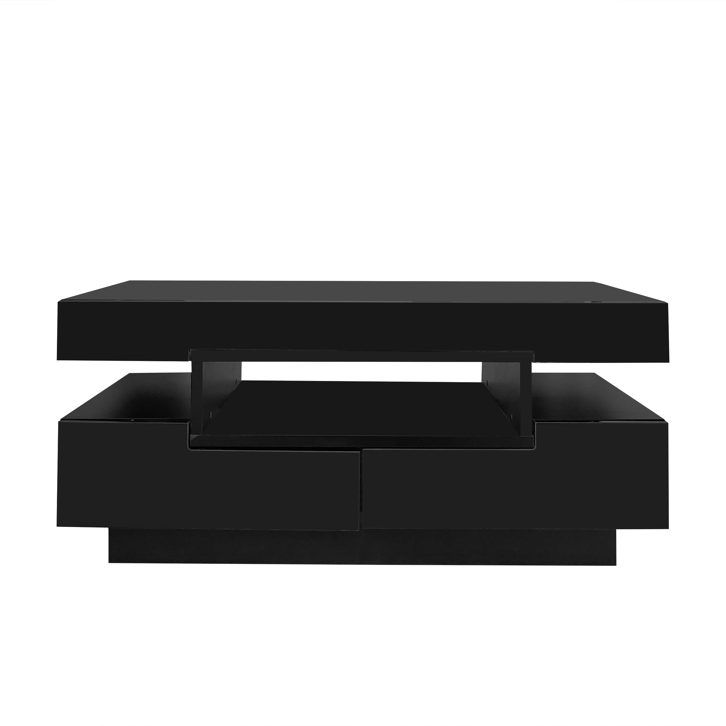 Logidon salontafel zwart hoogglans LED lichtstrip 4 lades