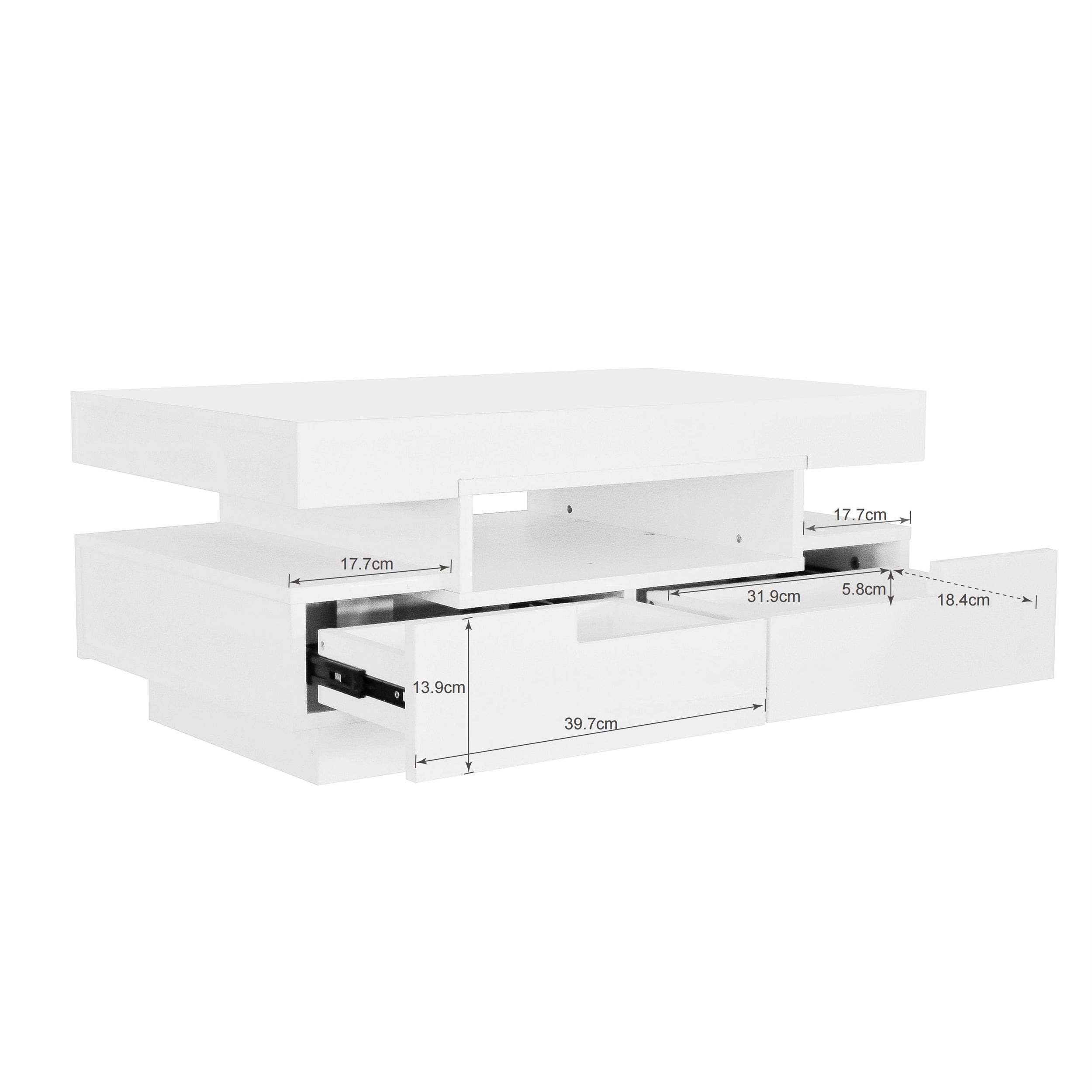 Logidon coffee table high gloss LED light strip four drawers 80x50x36 cm