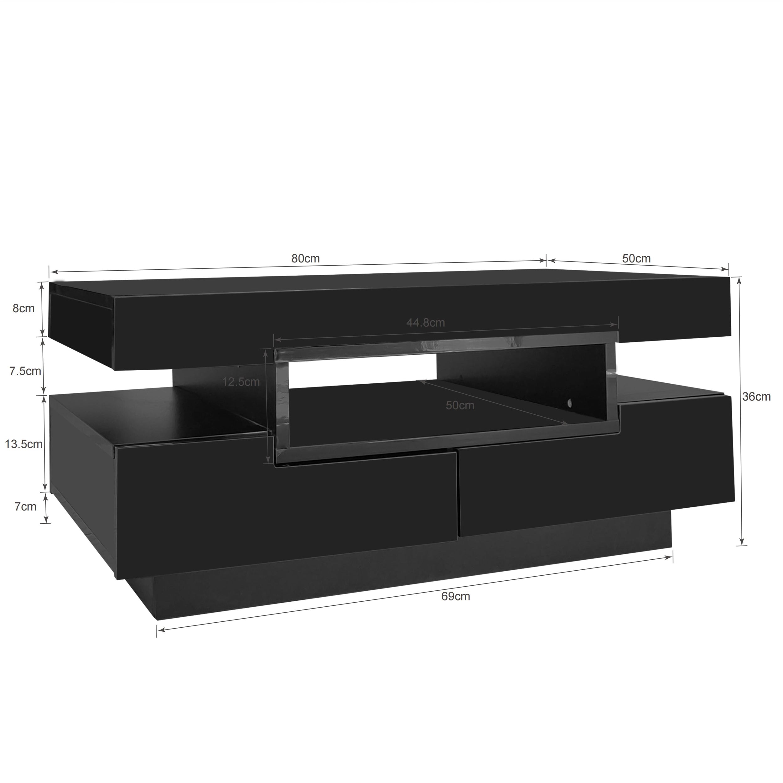 Logidon salontafel zwart hoogglans LED lichtstrip 4 lades