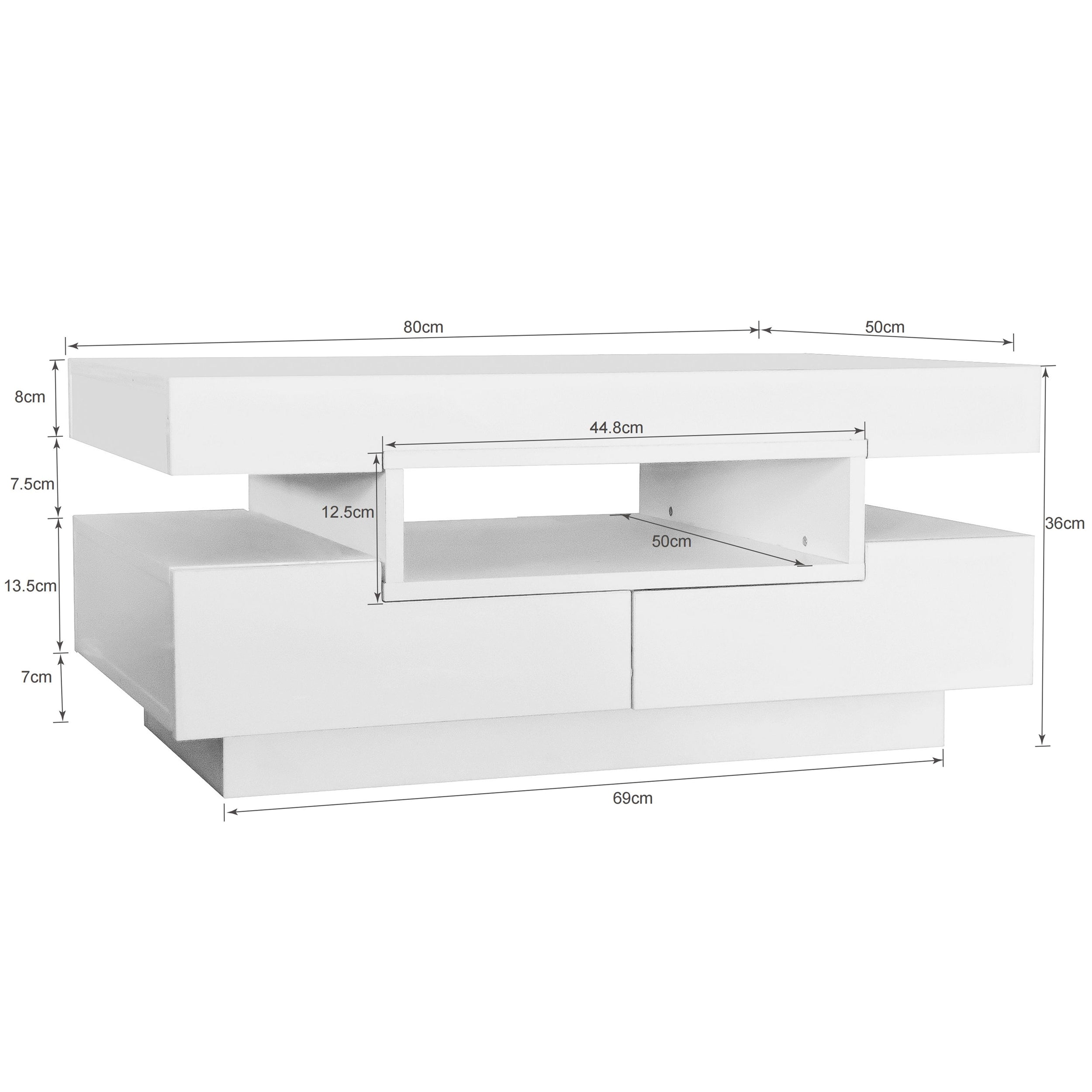 Logidon salontafel hoogglans LED lichtstrip vier lades 80x50x36 cm