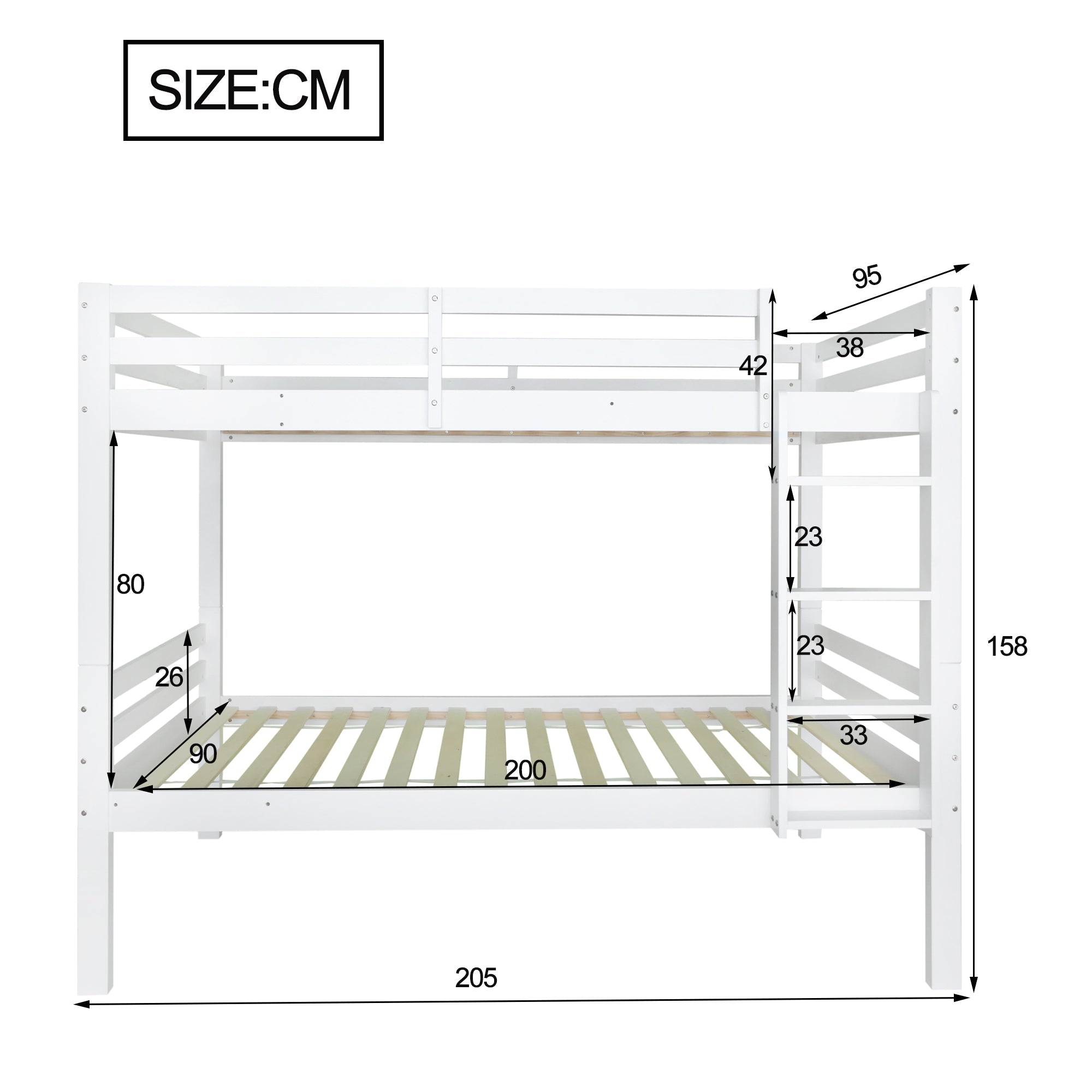 Logidon stapelbed wit 90x200 cm voor kinderen drietraps hoekladder