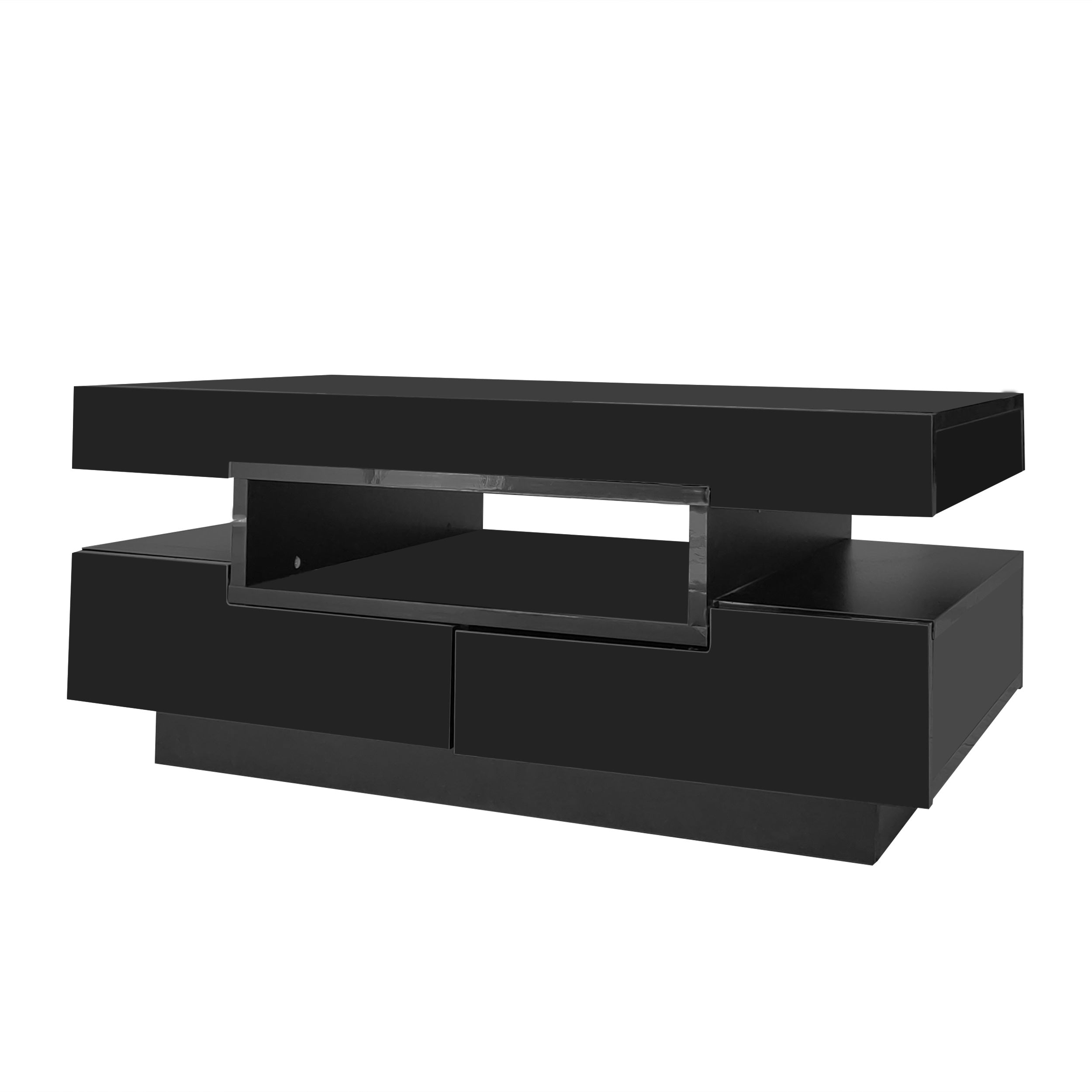 Logidon salontafel zwart hoogglans LED lichtstrip 4 lades