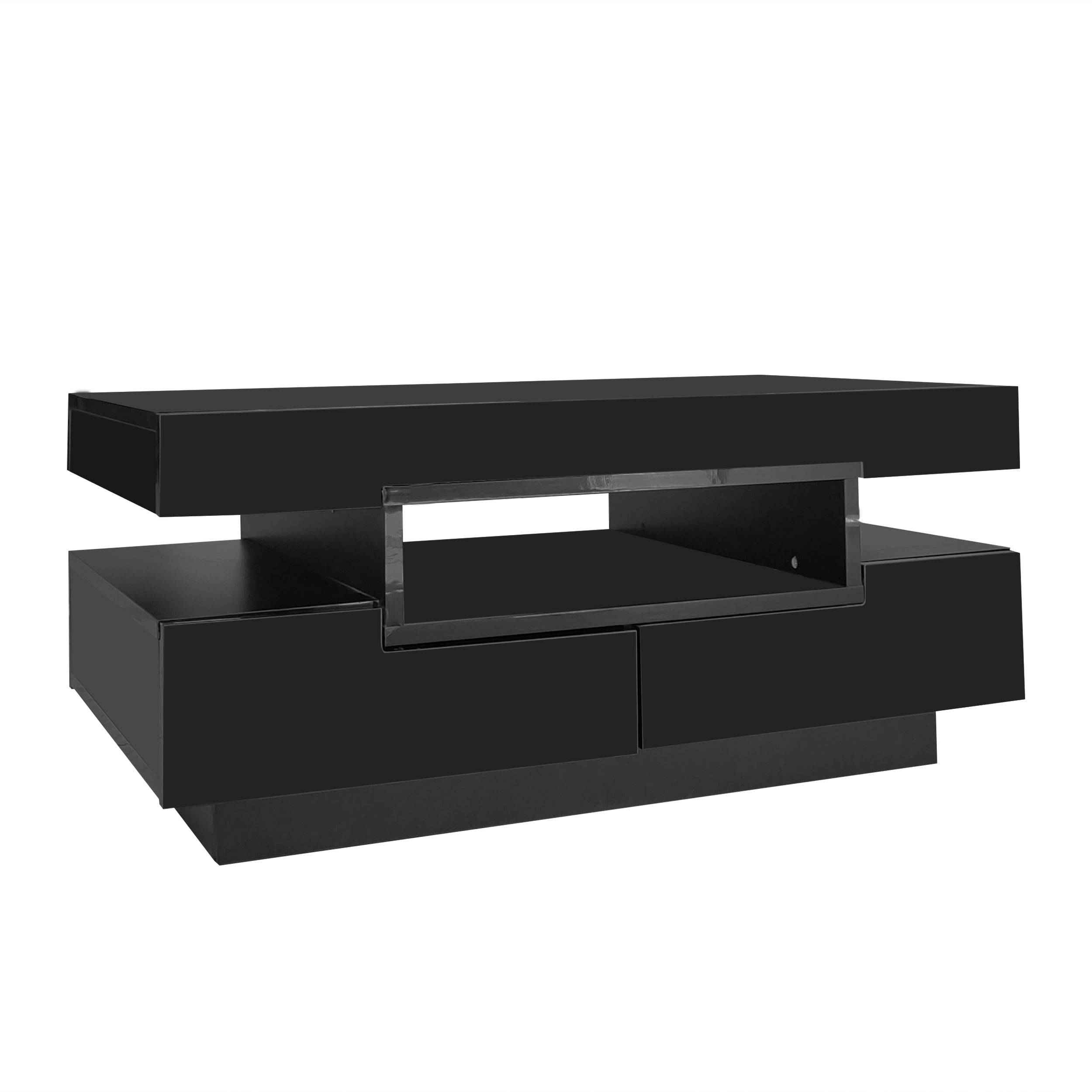 Logidon salontafel zwart hoogglans LED lichtstrip 4 lades