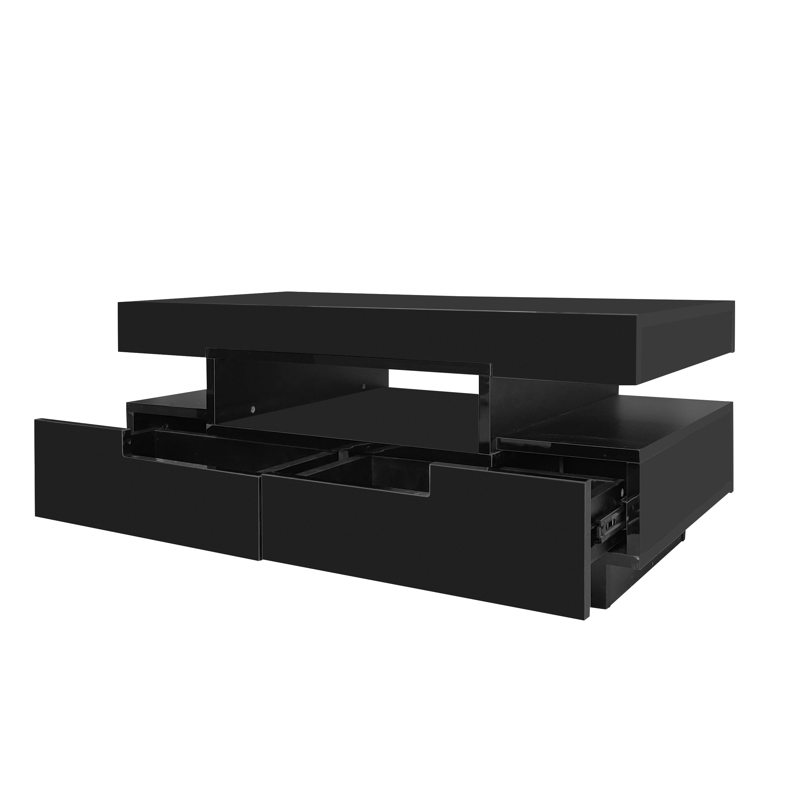 Logidon salontafel zwart hoogglans LED lichtstrip 4 lades