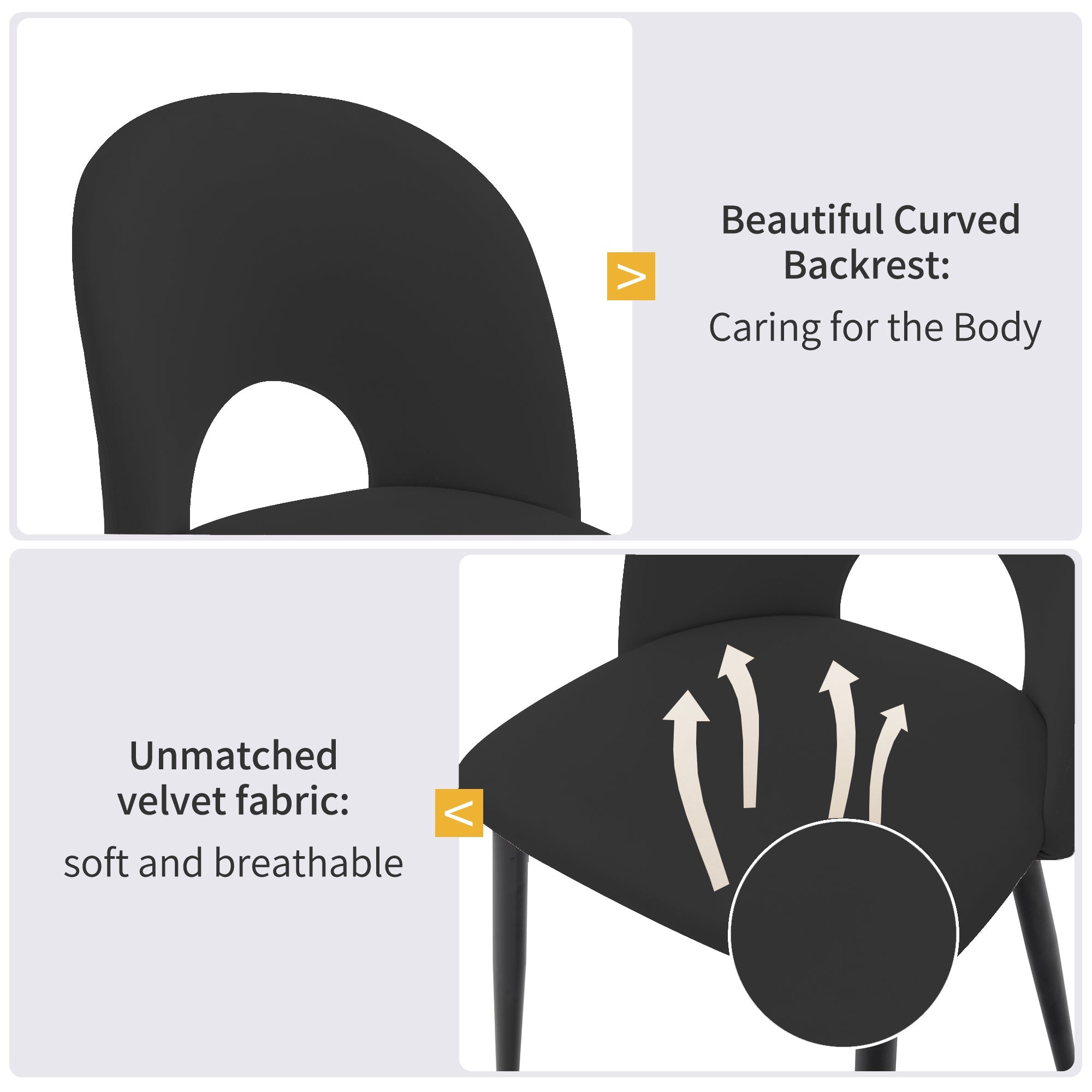 Logidon dining chair velvet black set of 4 backrest