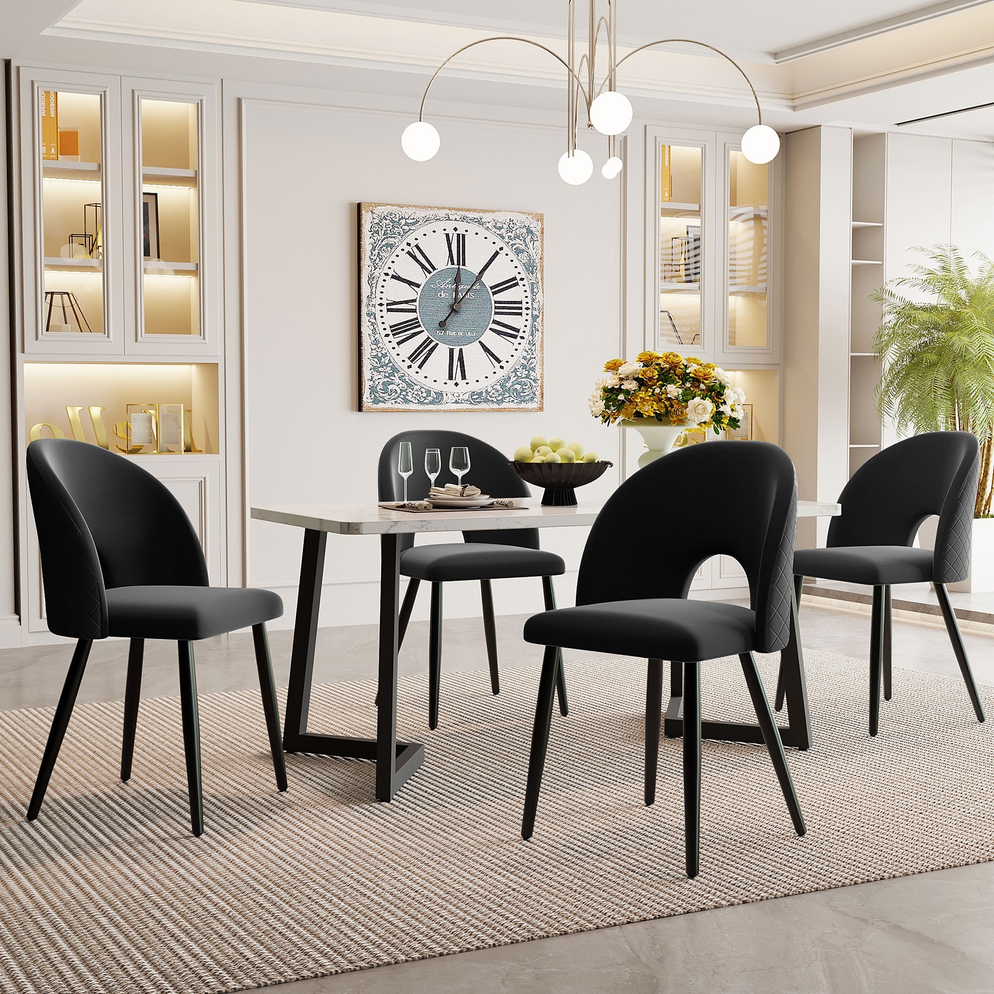 Logidon dining chair velvet black set of 4 backrest