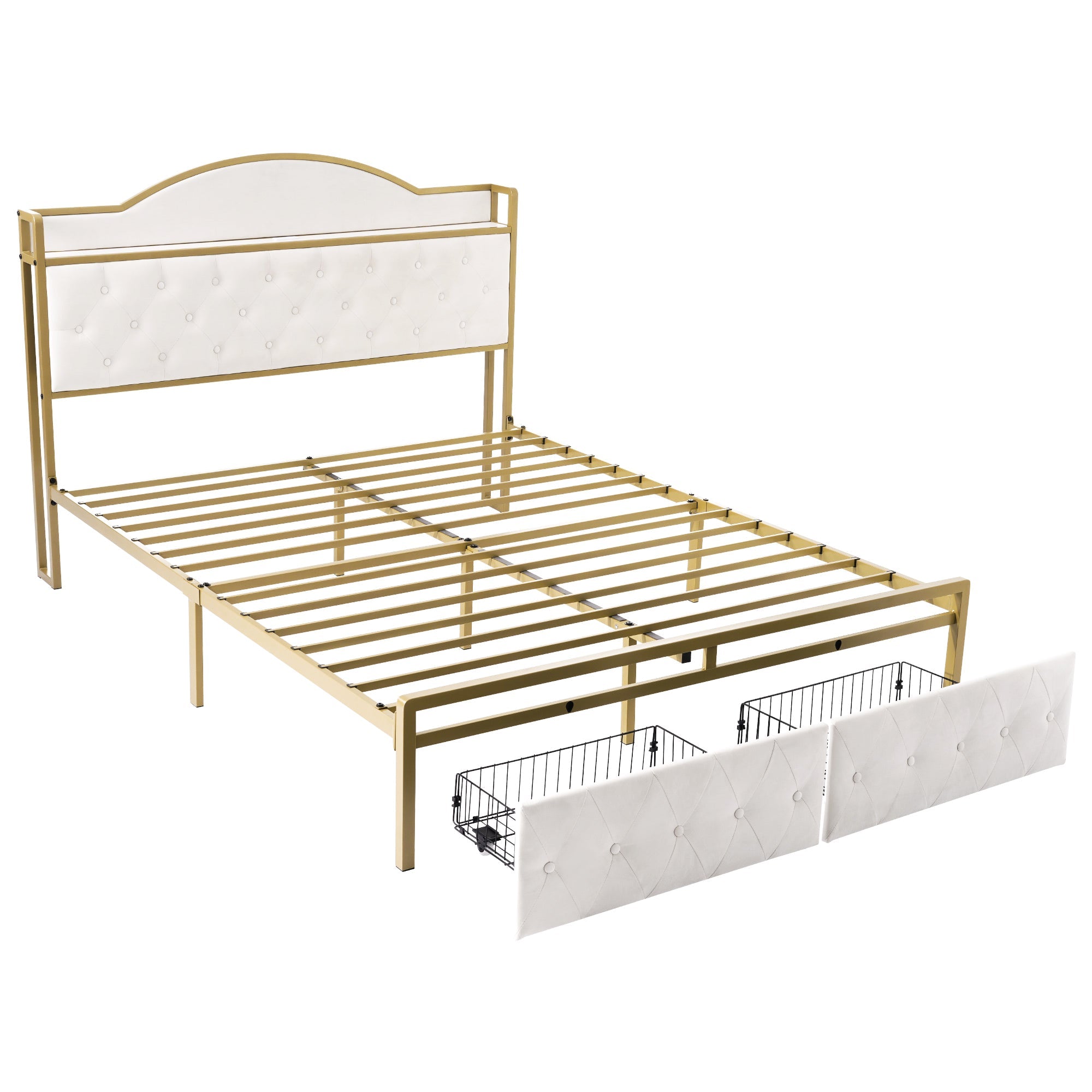 Logidon Gestoffeerd bed met USB Type C Oplaadfunctie en Laden Beige 140x200