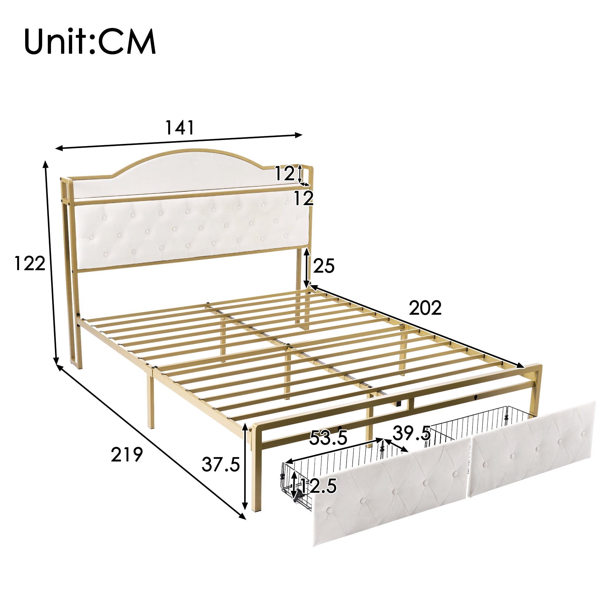 Logidon Gestoffeerd bed met USB Type C Oplaadfunctie en Laden Beige 140x200
