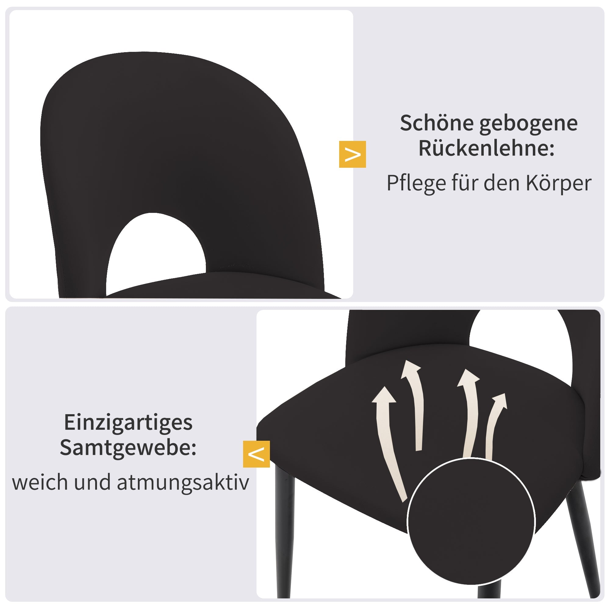 Logidon dining chair velvet black set of 4 backrest
