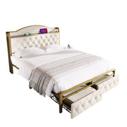 Logidon Gestoffeerd bed met USB Type C Oplaadfunctie en Laden Beige 140x200