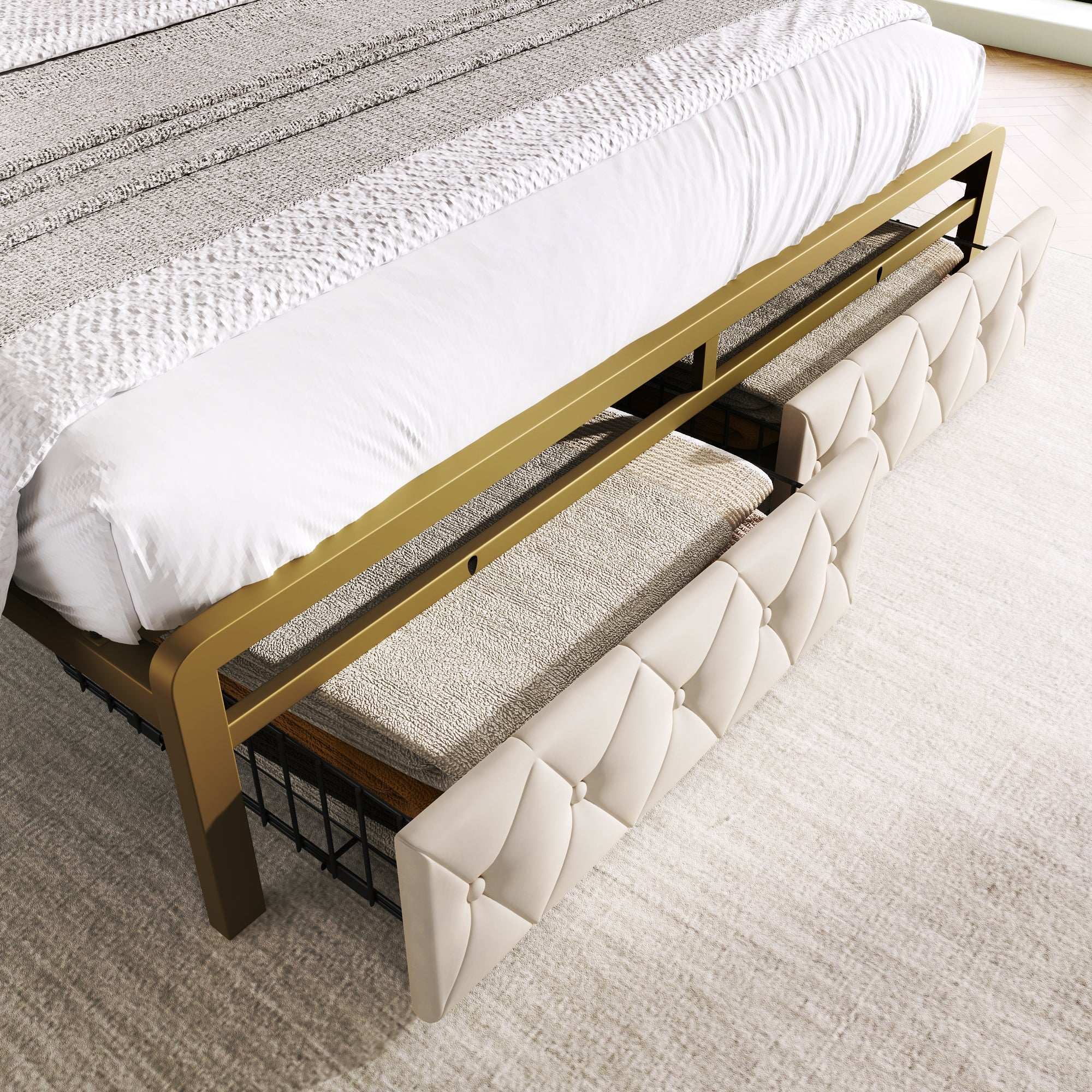 Logidon Gestoffeerd bed met USB Type C Oplaadfunctie en Laden Beige 140x200