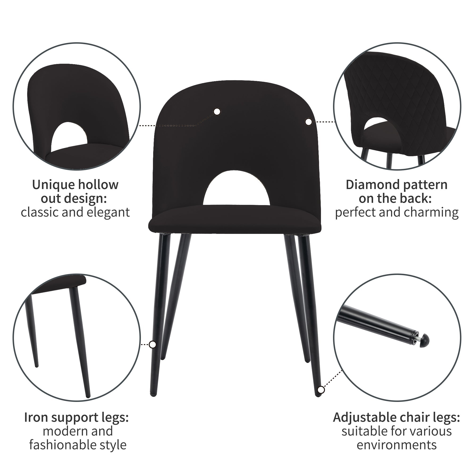 Logidon dining chair velvet black set of 4 backrest