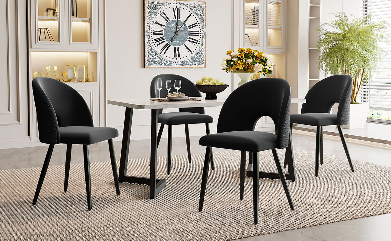 Logidon dining chair velvet black set of 4 backrest