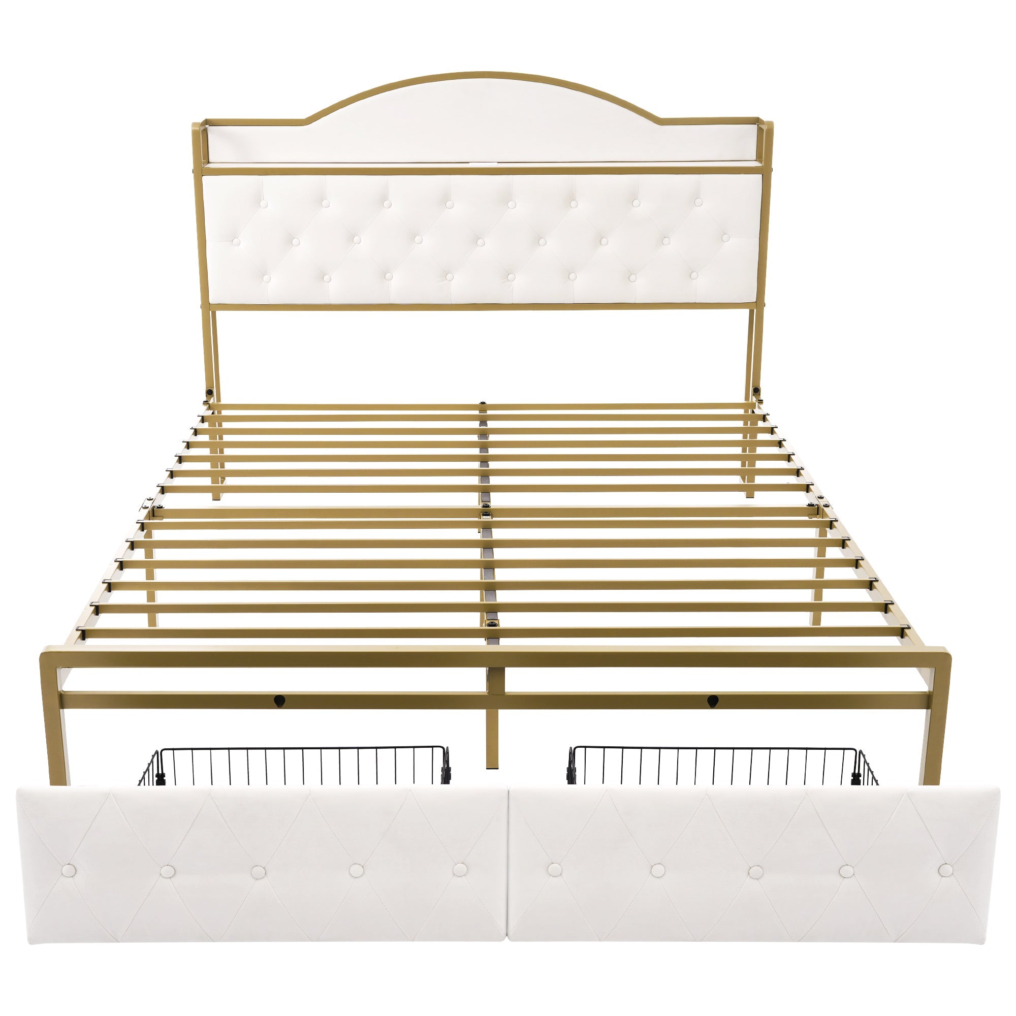 Logidon Gestoffeerd bed met USB Type C Oplaadfunctie en Laden Beige 140x200
