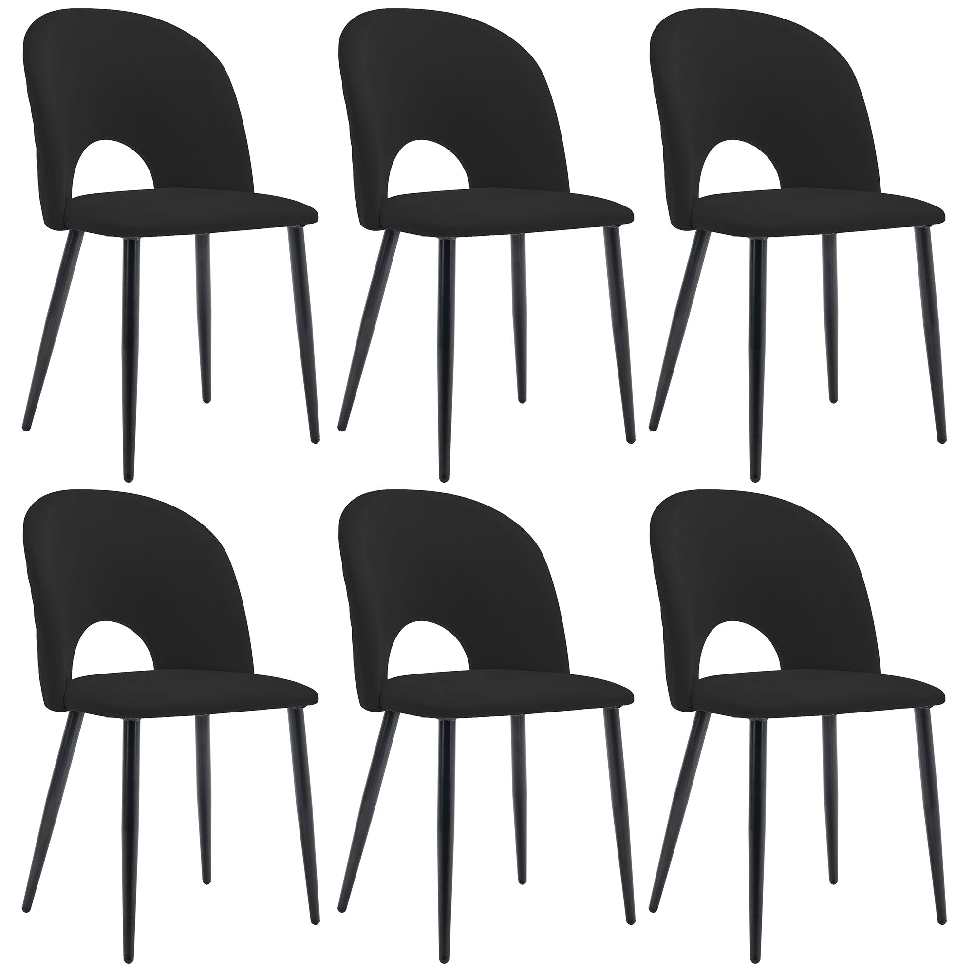 Logidon Dining Table Chairs Set of 6 Velvet Black Diamond Pattern