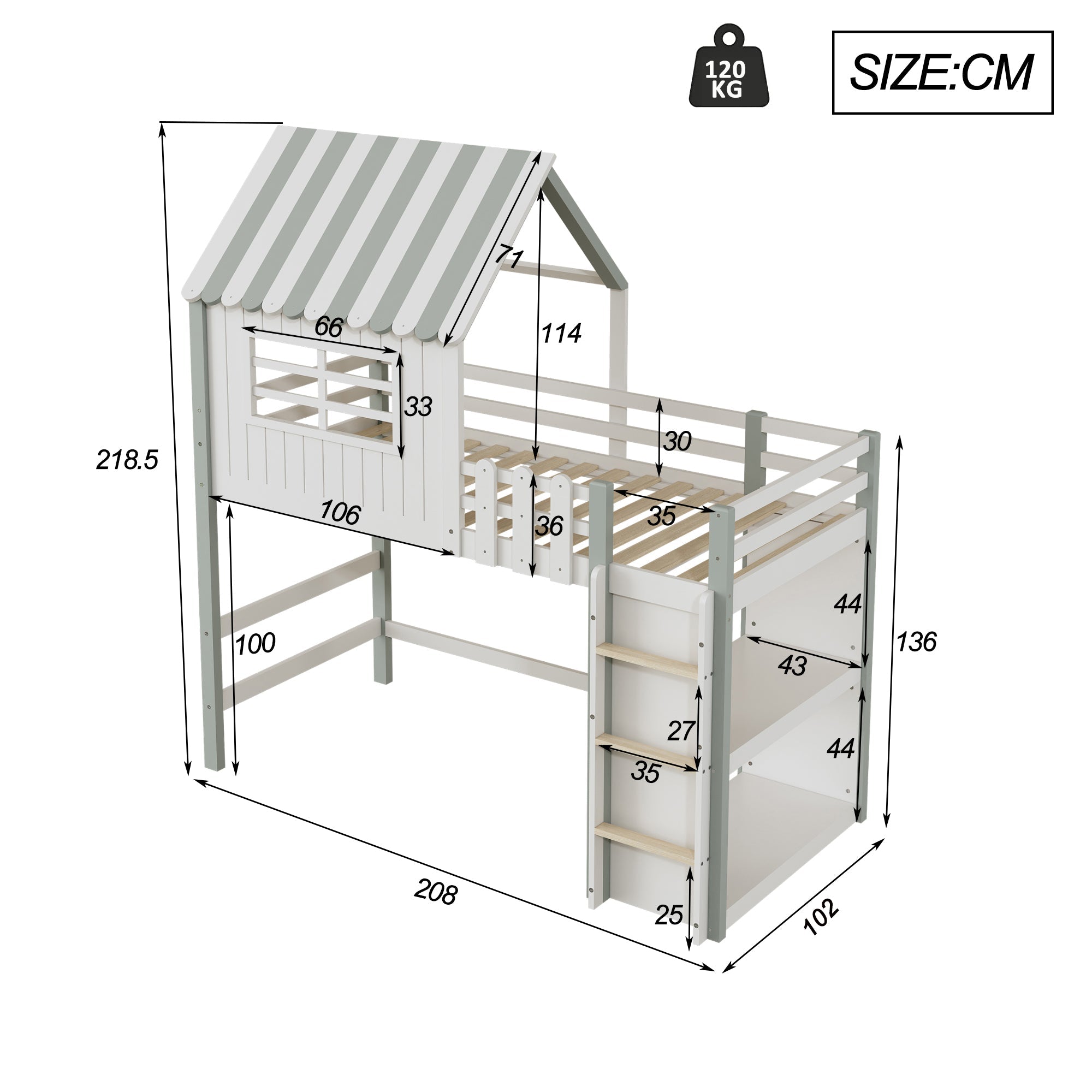 Logidon kinderbed 90x200 cm hoog-laag huisbed met veiligheidsladder groen