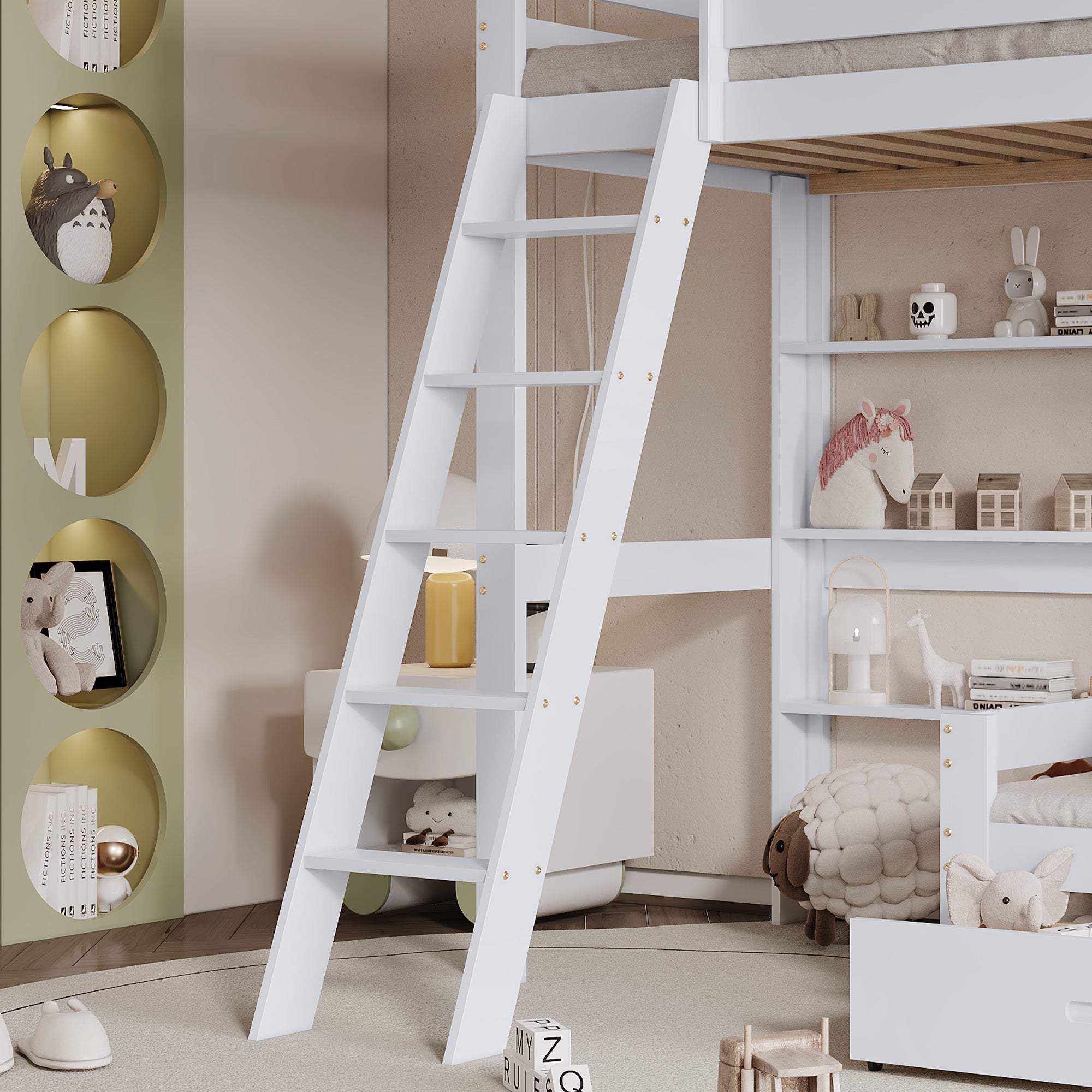 Logidon hoogslaper met bureau - wit kinderbed met lade