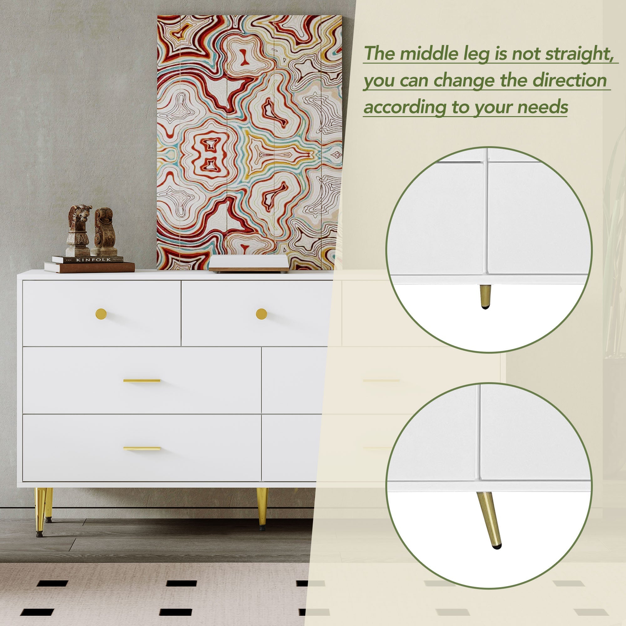 Logidon Wit Dressoir 7 Laden Met Gouden Handgrepen 140x35x76cm