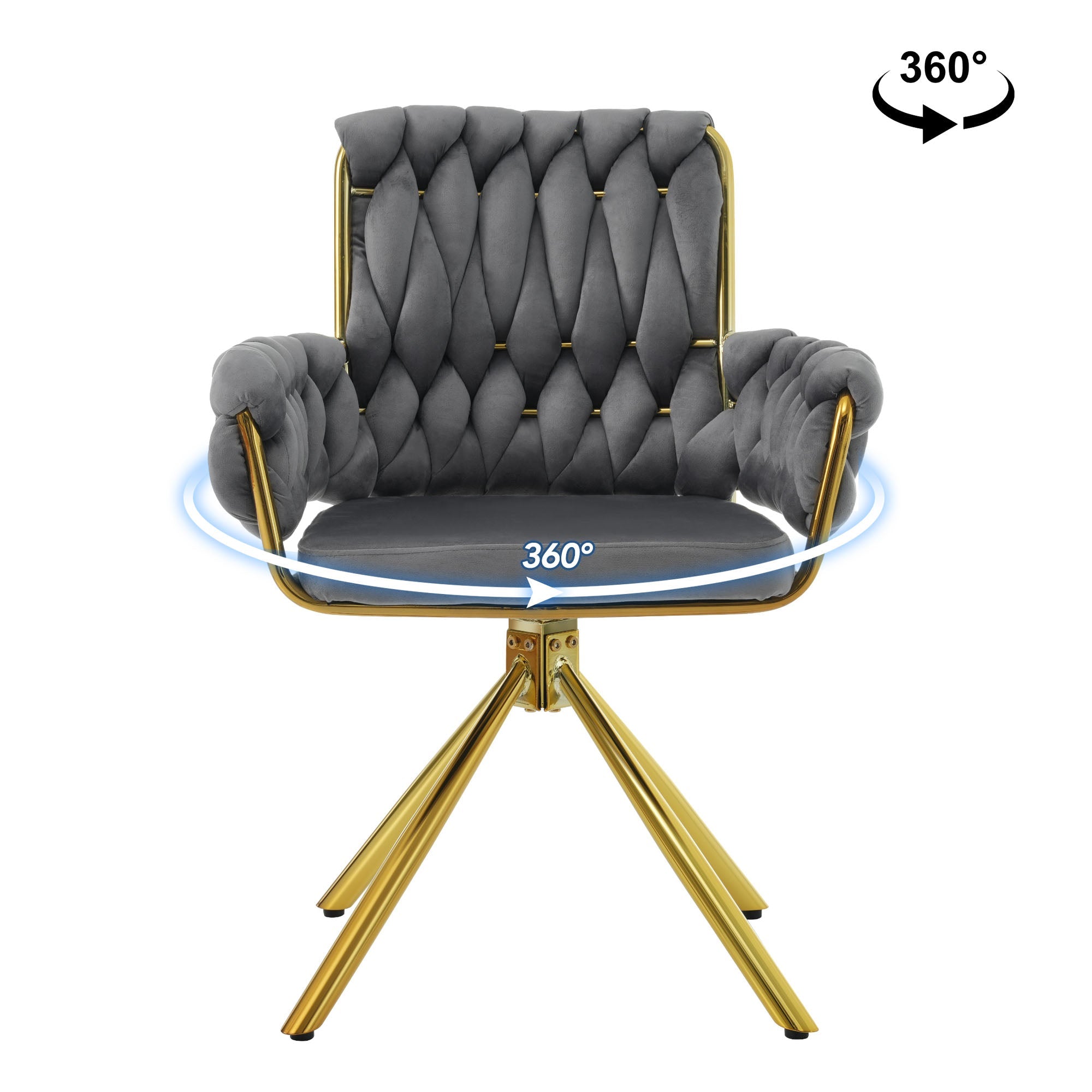 Logidon fluwelen draaistoel grijs met goudkleurig metalen frame
