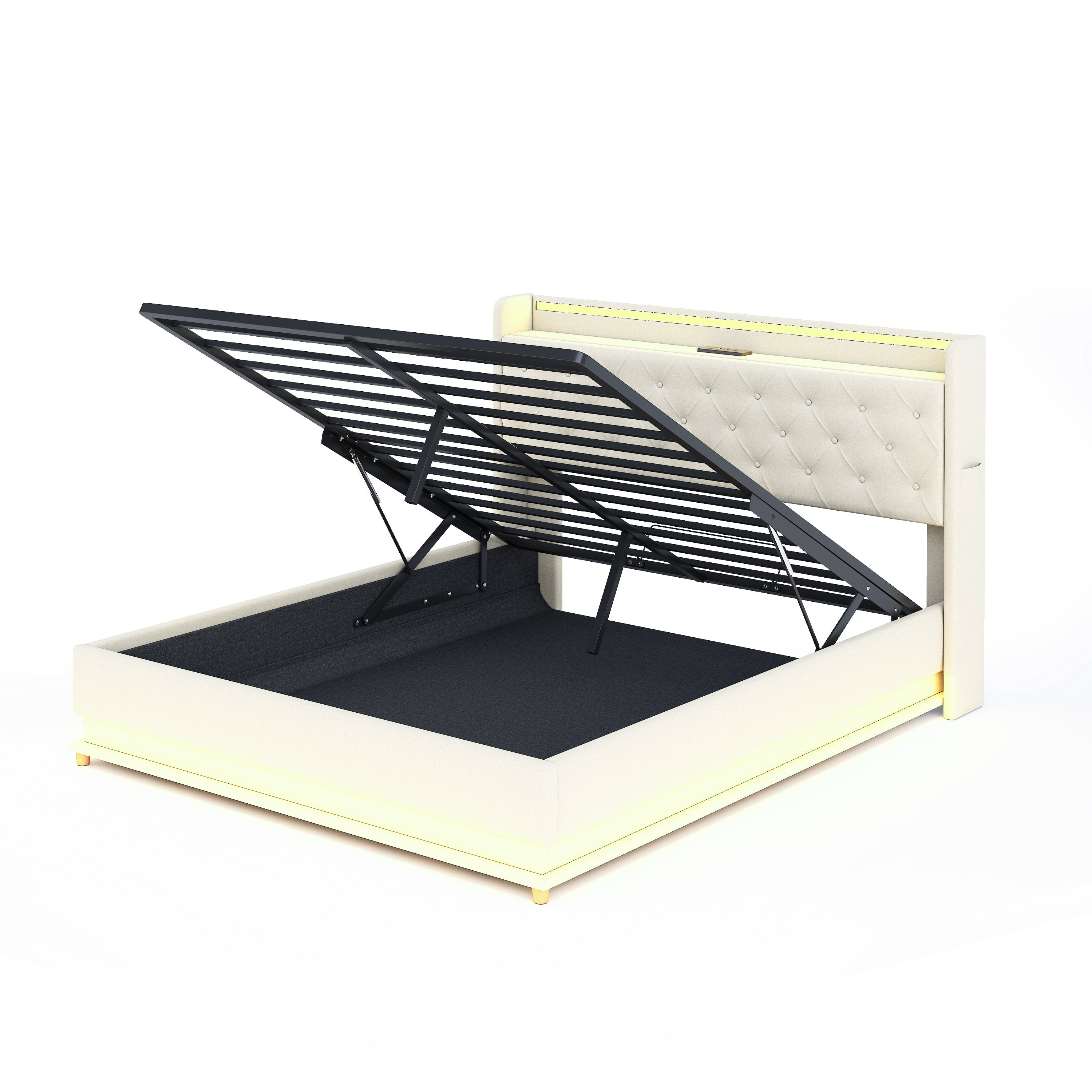 Logidon LED gestoffeerd bed 160x200 beige met USB-oplaadpoort