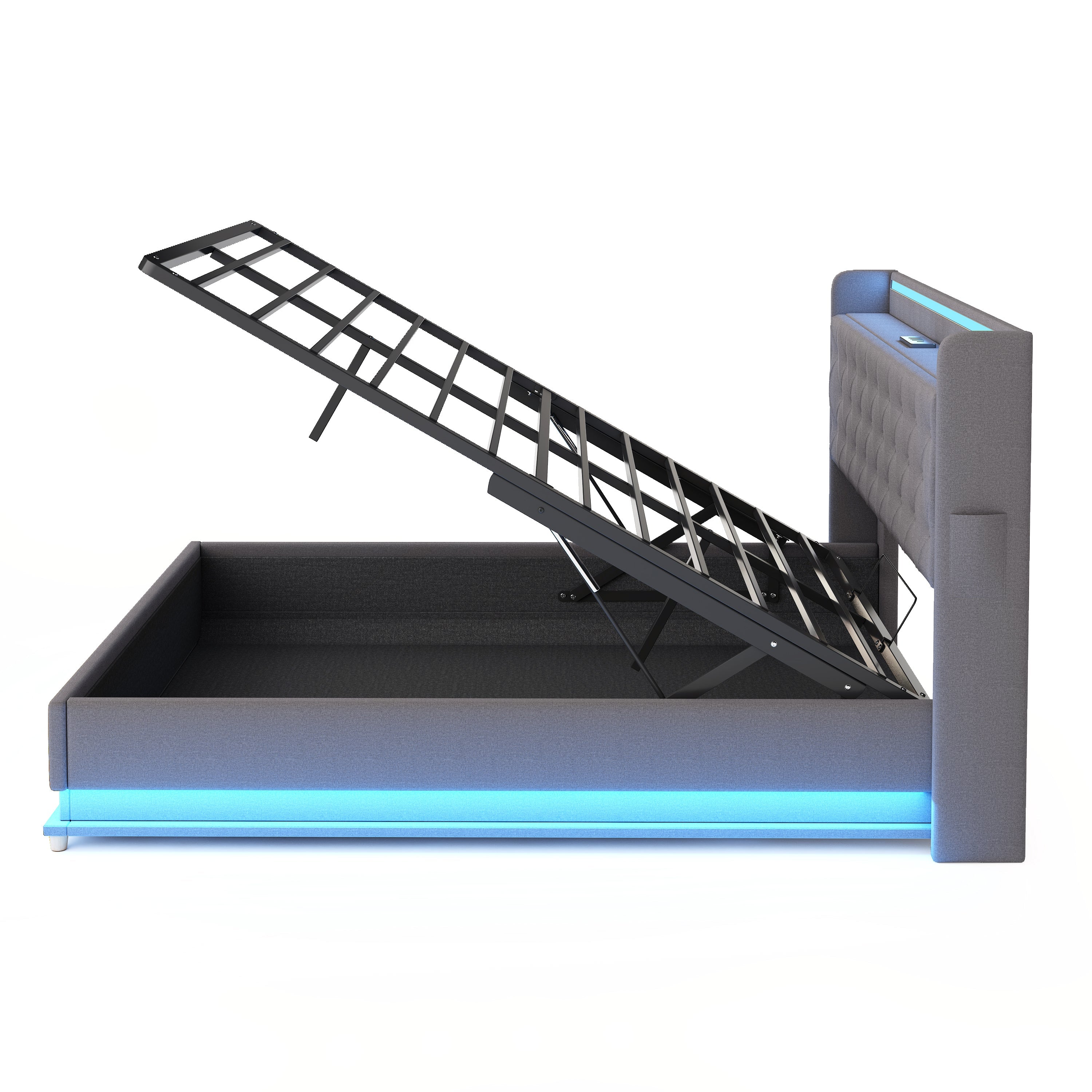 Logidon LED upholstered bed 160x200 USB charging port hydraulic bearing