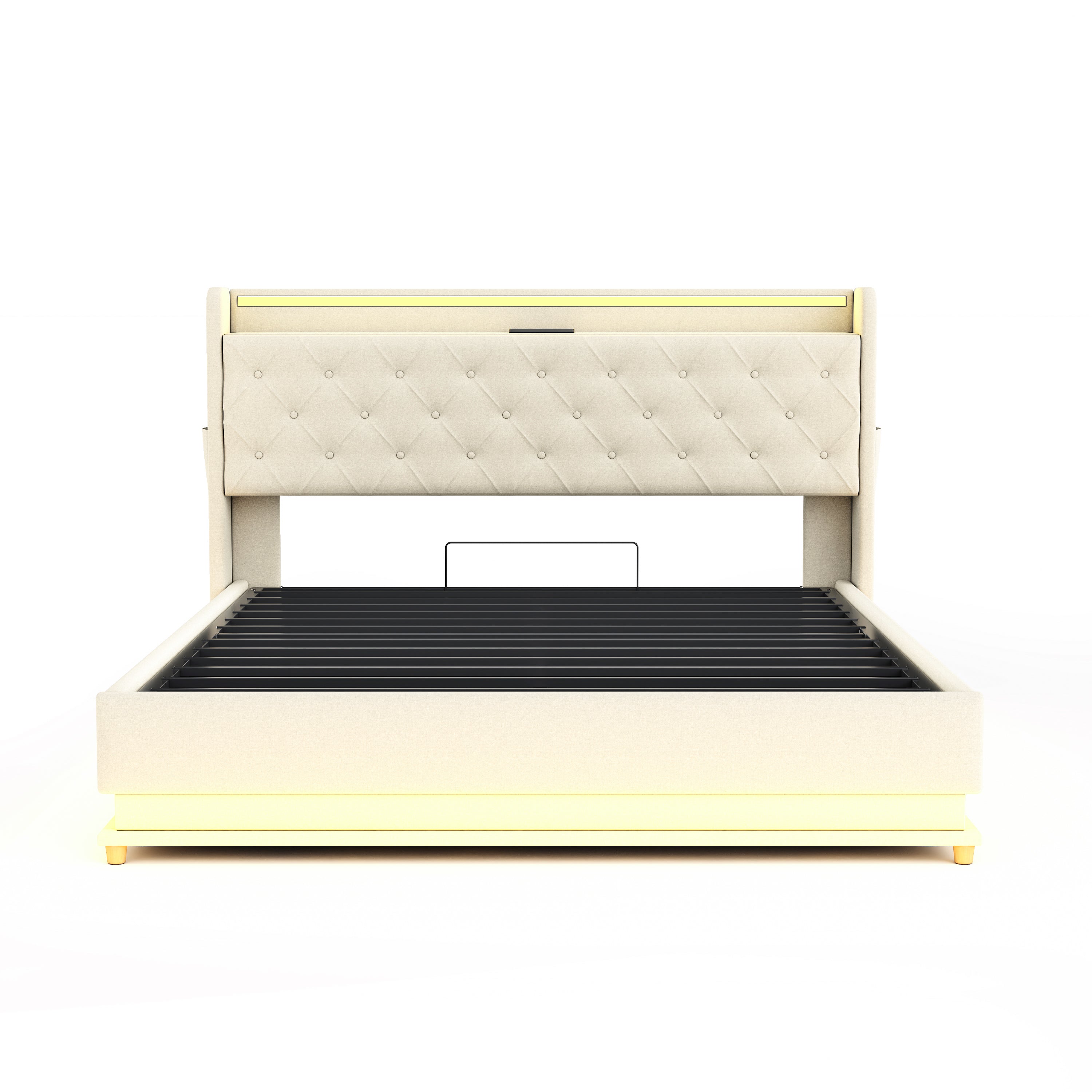 Logidon LED upholstered bed 160x200 beige with USB charging port