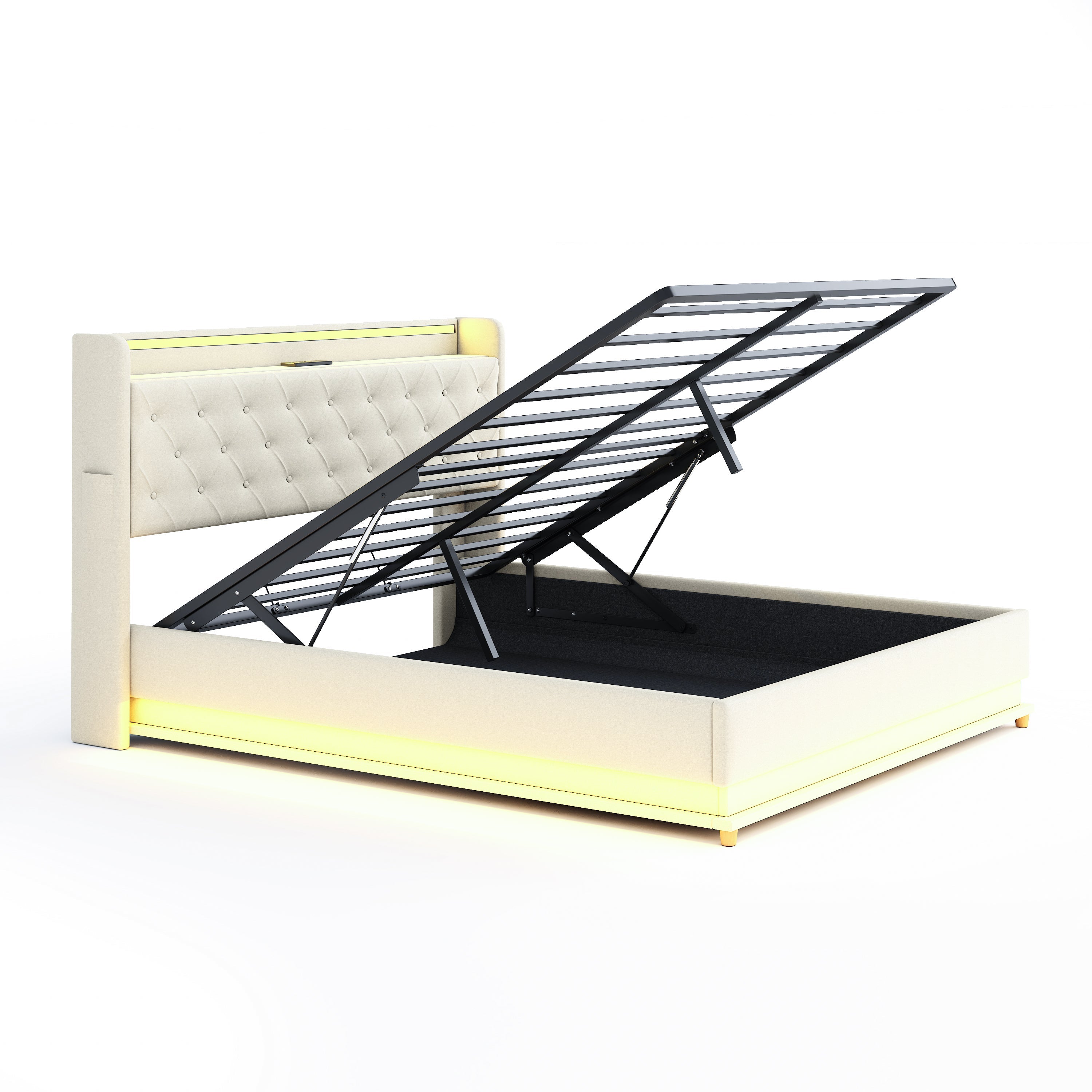 Logidon LED upholstered bed 160x200 beige with USB charging port