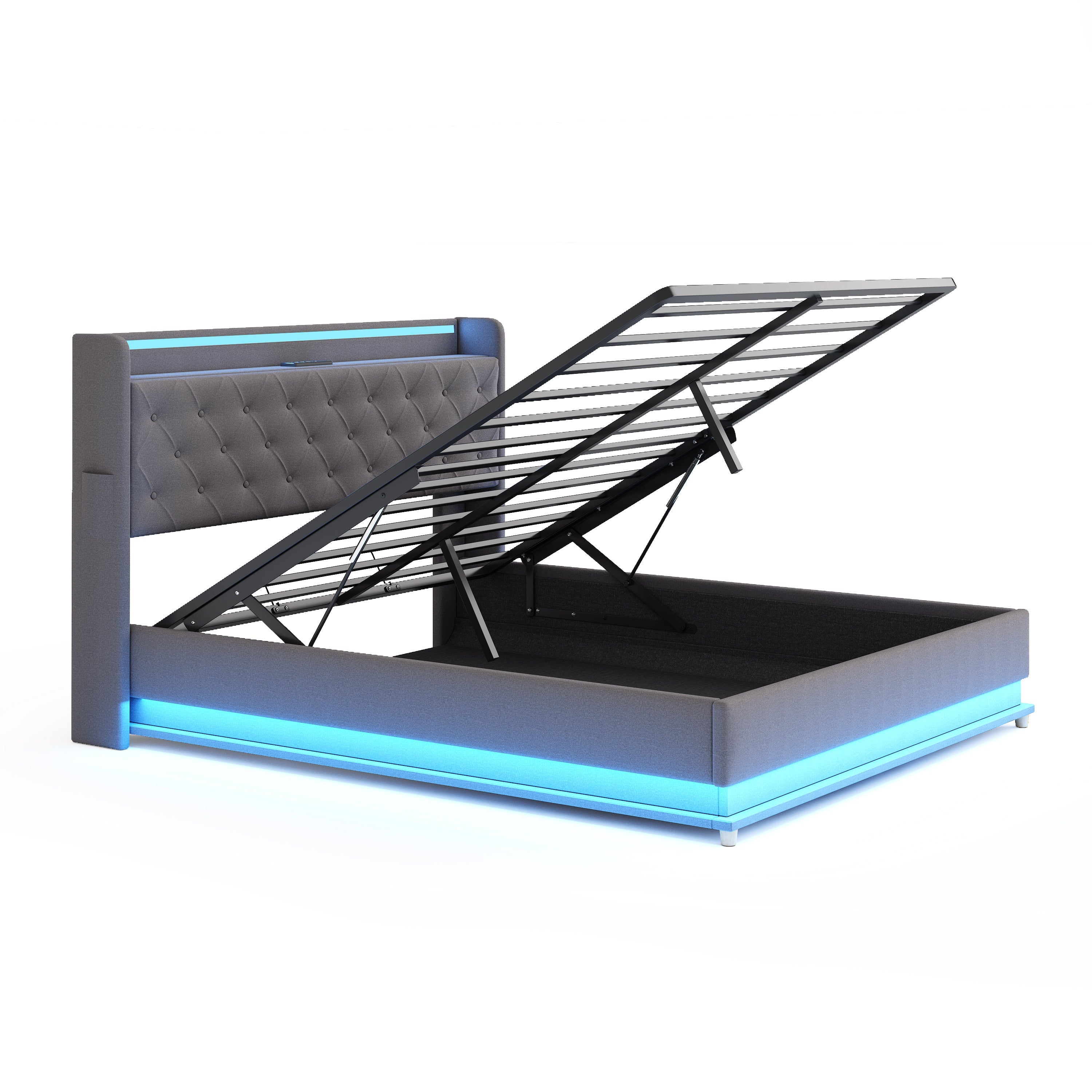 Logidon LED upholstered bed 160x200 USB charging port hydraulic bearing
