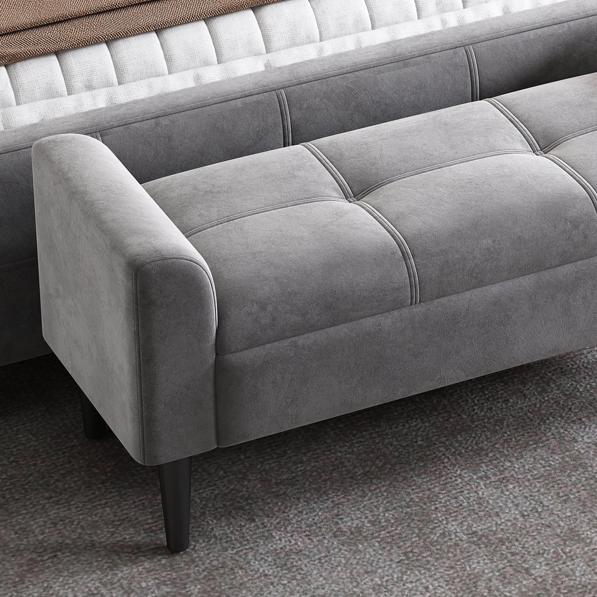 Logidon gestoffeerde bank met armleuning grijs fluweel 116 cm lengte