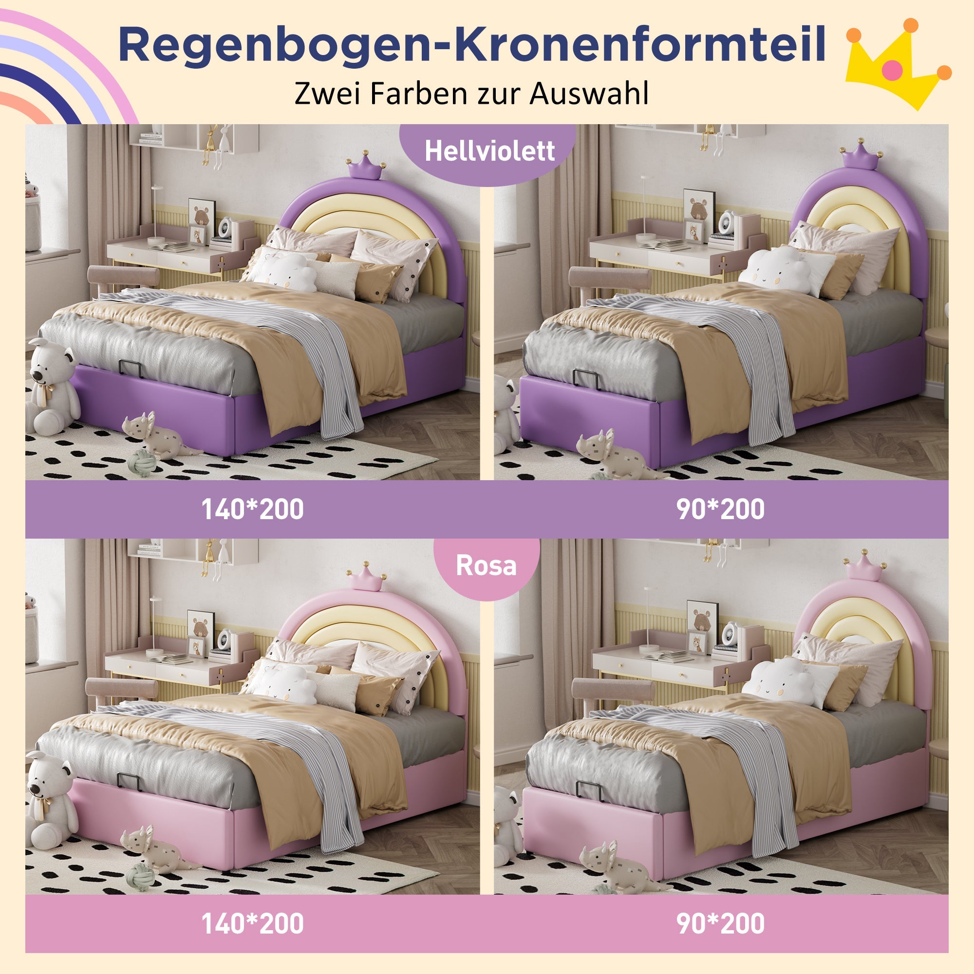 Logidon gestoffeerd bed 90x200 roze hydraulisch bed in hoogte verstelbaar