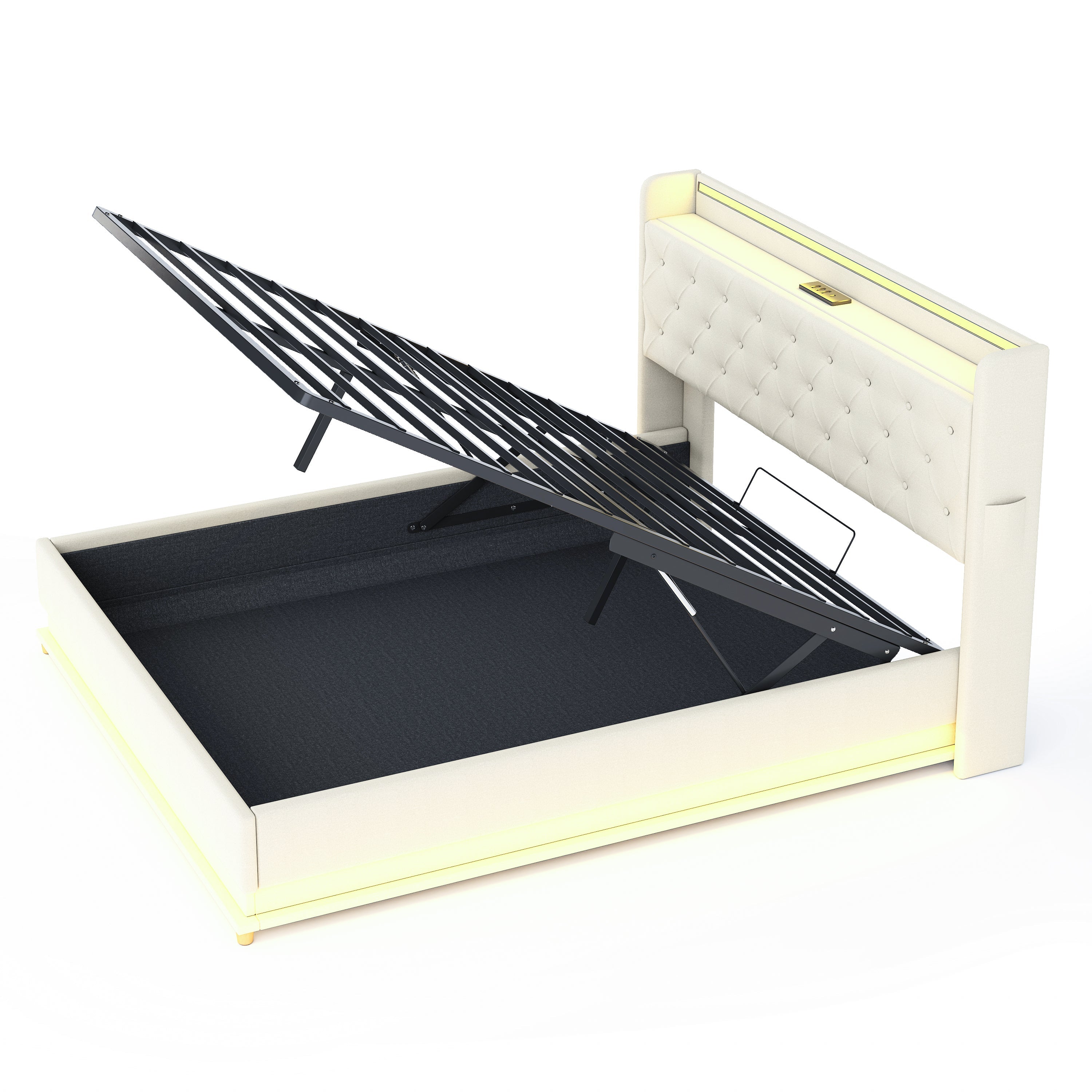 Logidon LED upholstered bed 160x200 beige with USB charging port