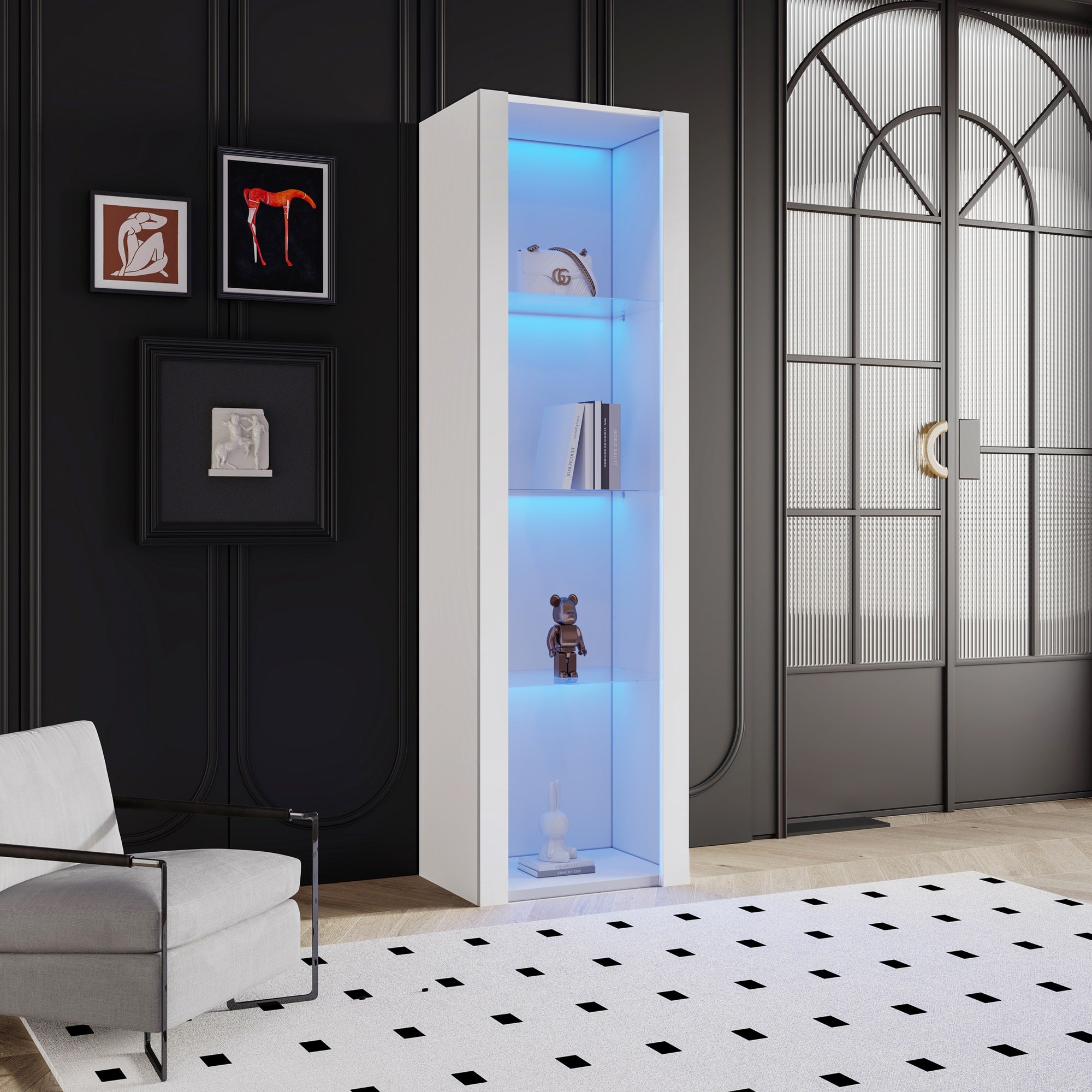 Logidon witte hoogglans vitrine met LED verlichting 55x38x166 cm