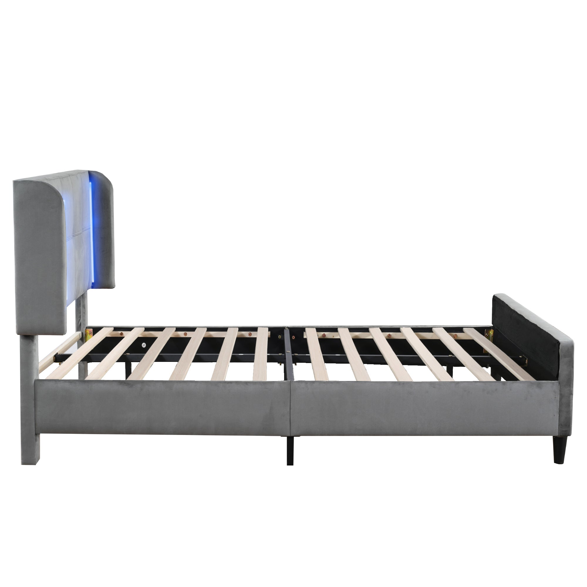 Logidon gestoffeerd tweepersoonsbed met 16 kleuren LED-strips grijs 140x200