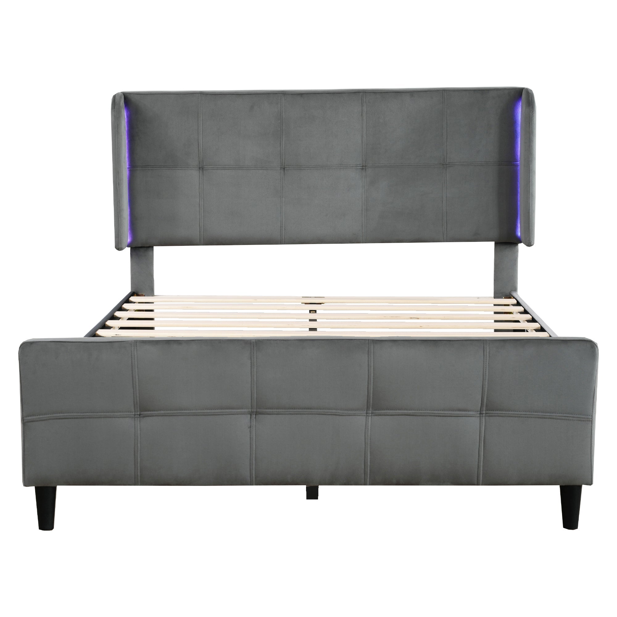 Logidon gestoffeerd tweepersoonsbed met 16 kleuren LED-strips grijs 140x200