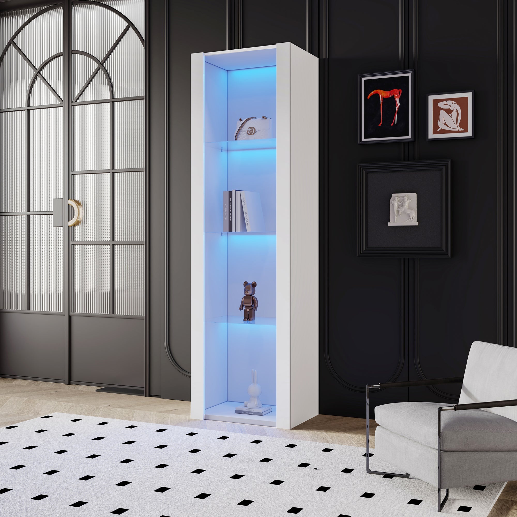 Logidon witte hoogglans vitrine met LED verlichting 55x38x166 cm