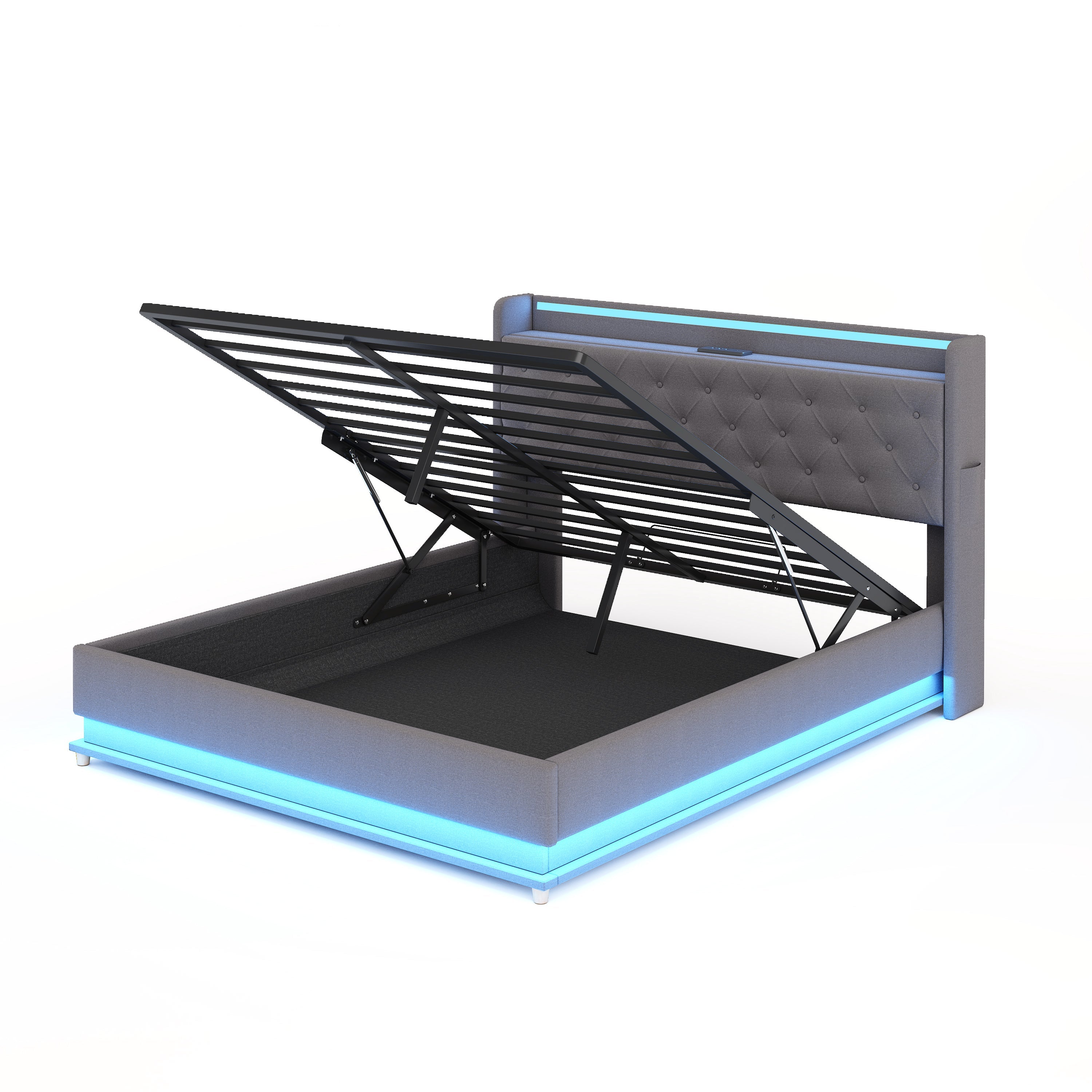 Logidon LED upholstered bed 160x200 USB charging port hydraulic bearing