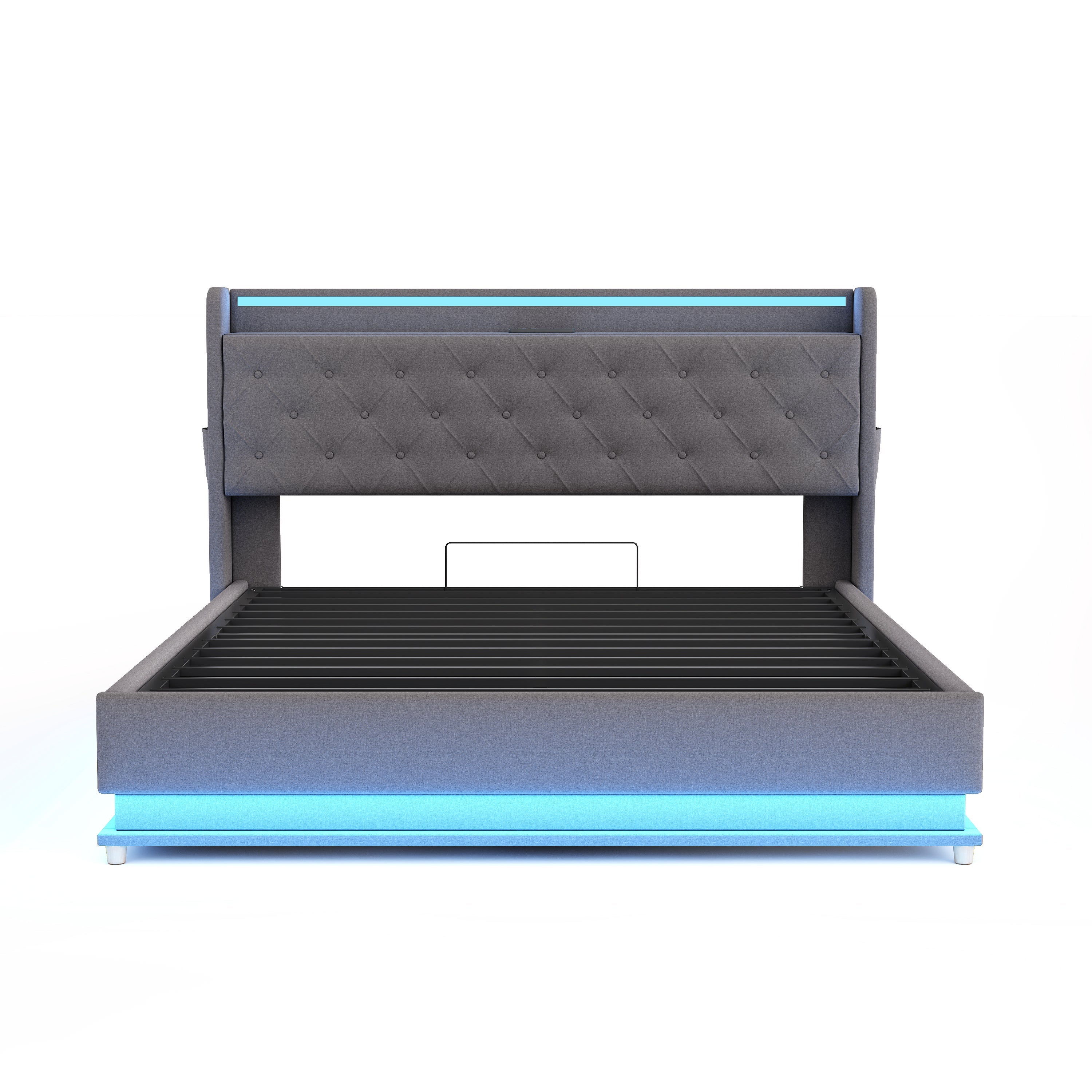 Logidon LED upholstered bed 160x200 USB charging port hydraulic bearing