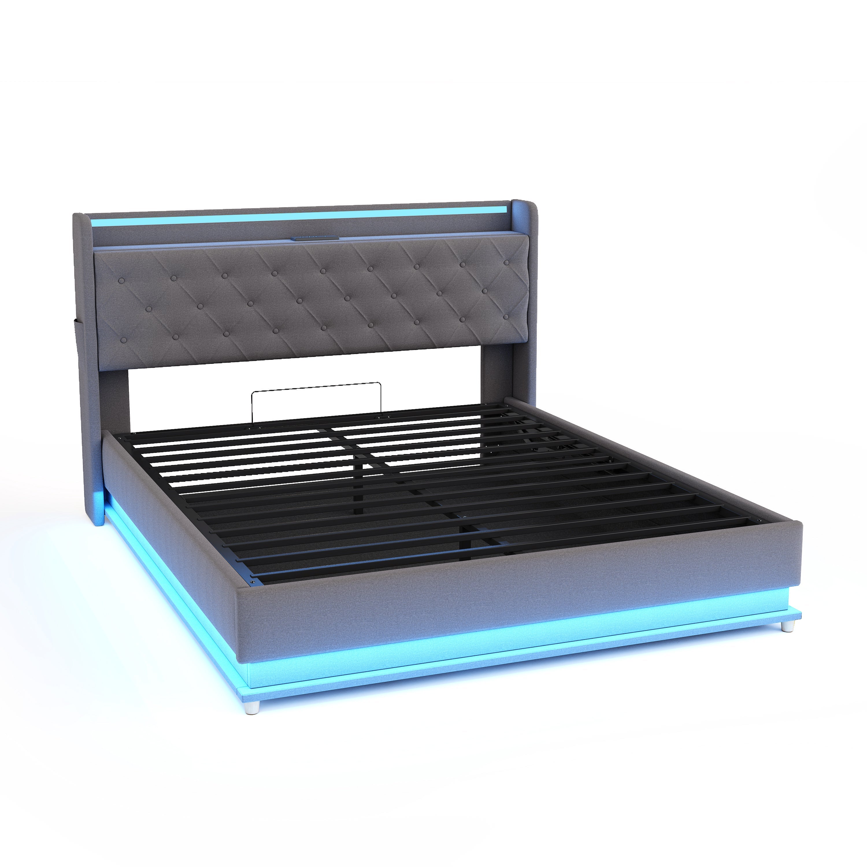 Logidon LED upholstered bed 160x200 USB charging port hydraulic bearing