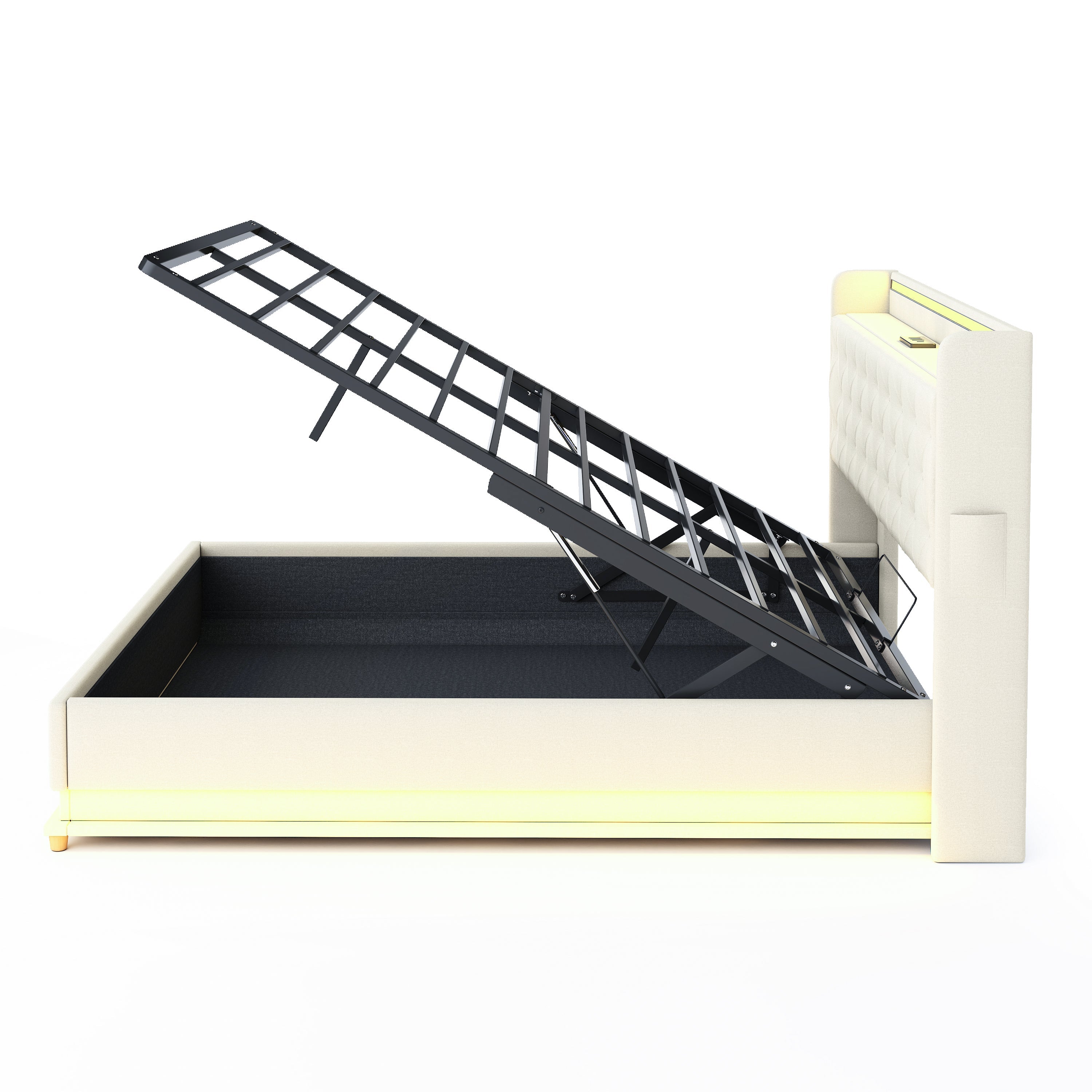 Logidon LED upholstered bed 160x200 beige with USB charging port