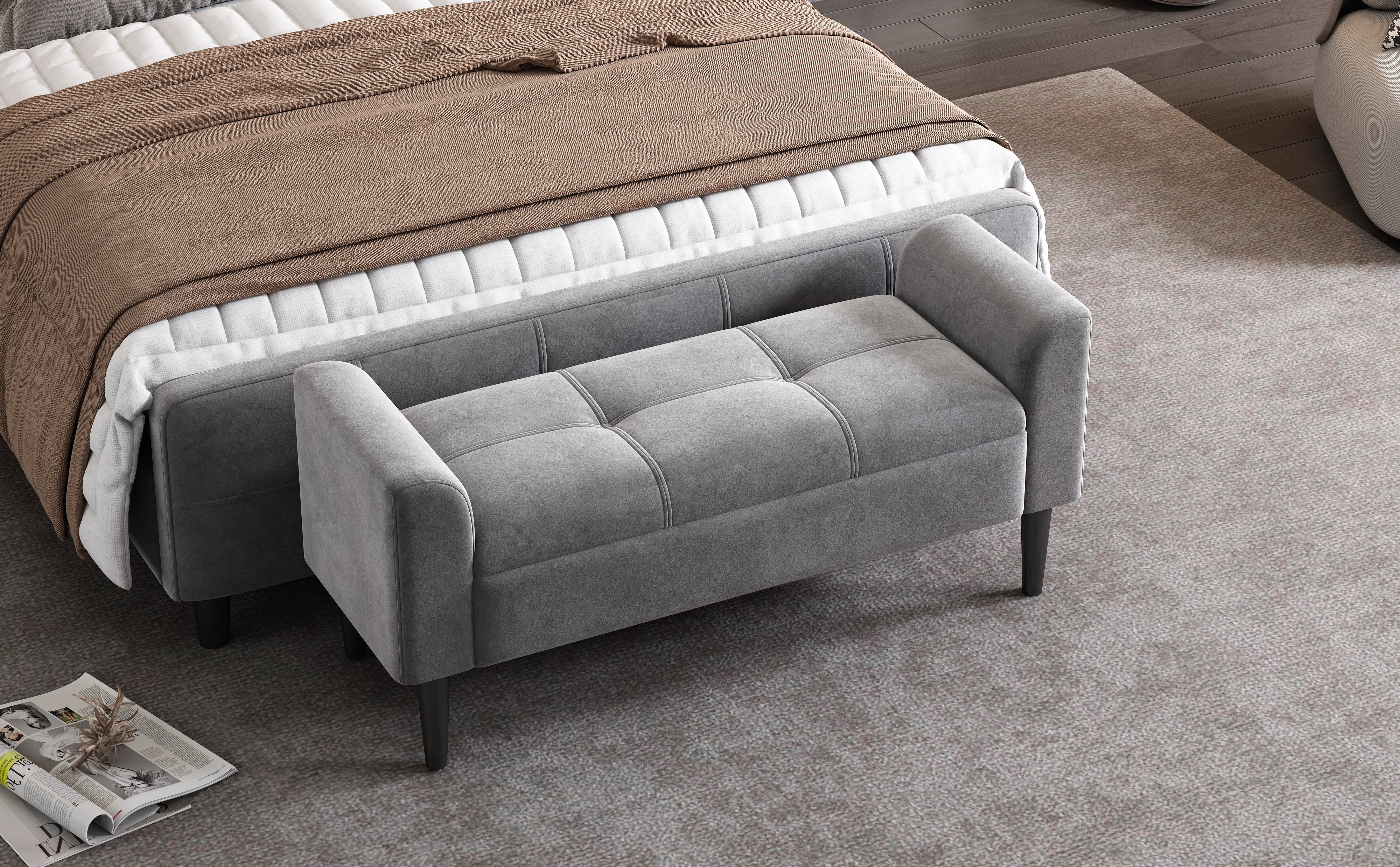 Logidon gestoffeerde bank met armleuning grijs fluweel 116 cm lengte