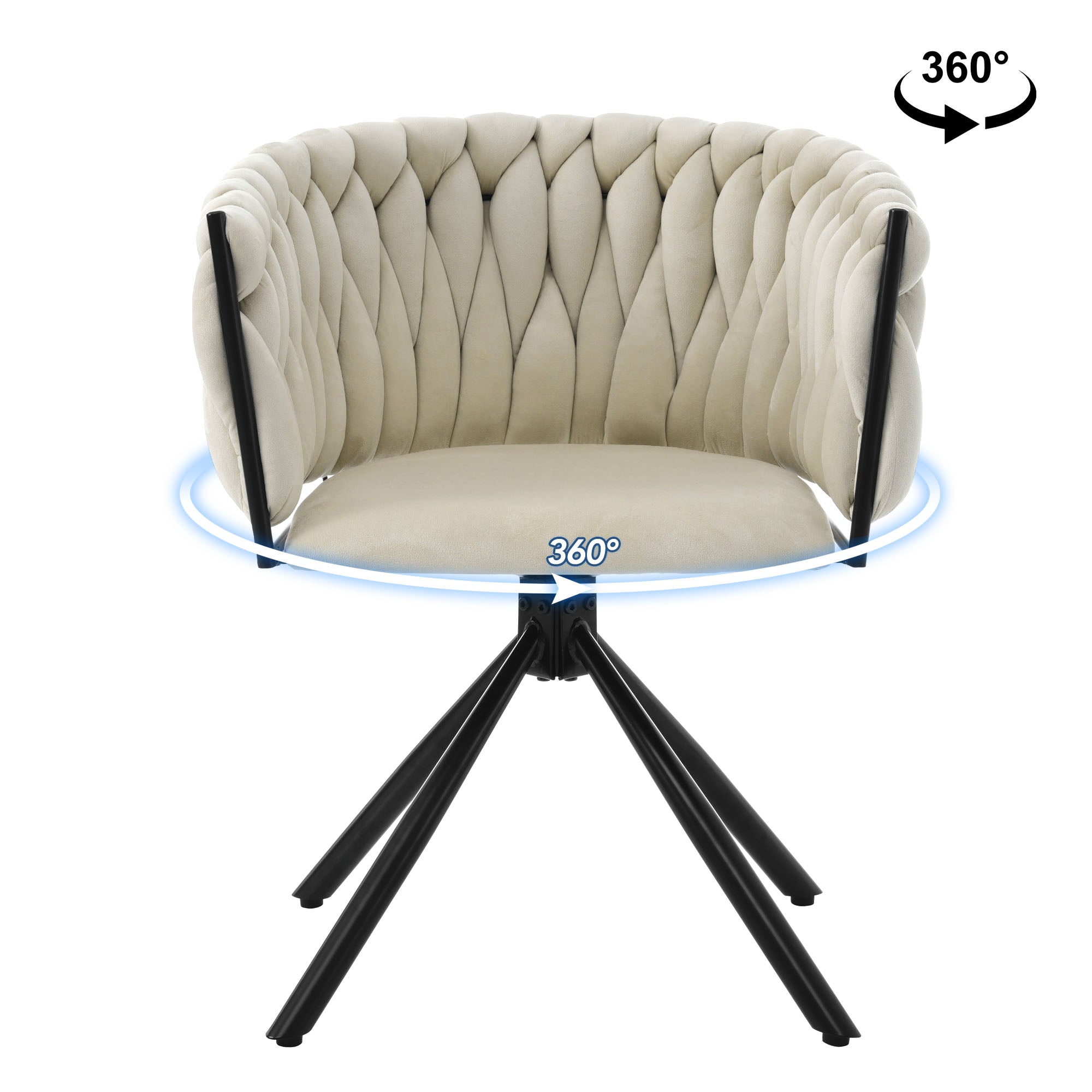 Logidon velvet dining chair beige, 360° swivel chair with metal legs